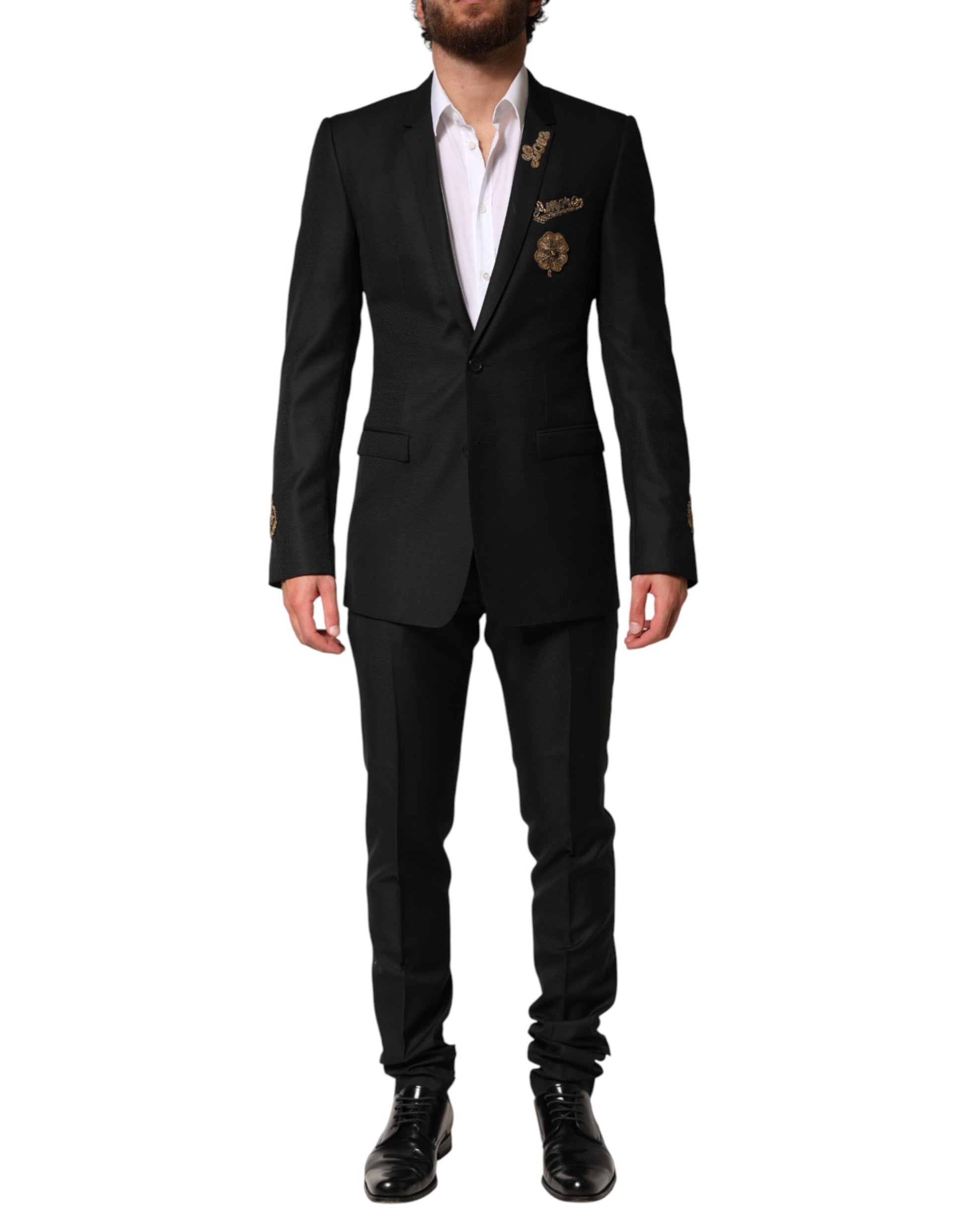 Dolce & Gabbana Black Embellished Single Breasted 2 Pc Suit | Regal Royce