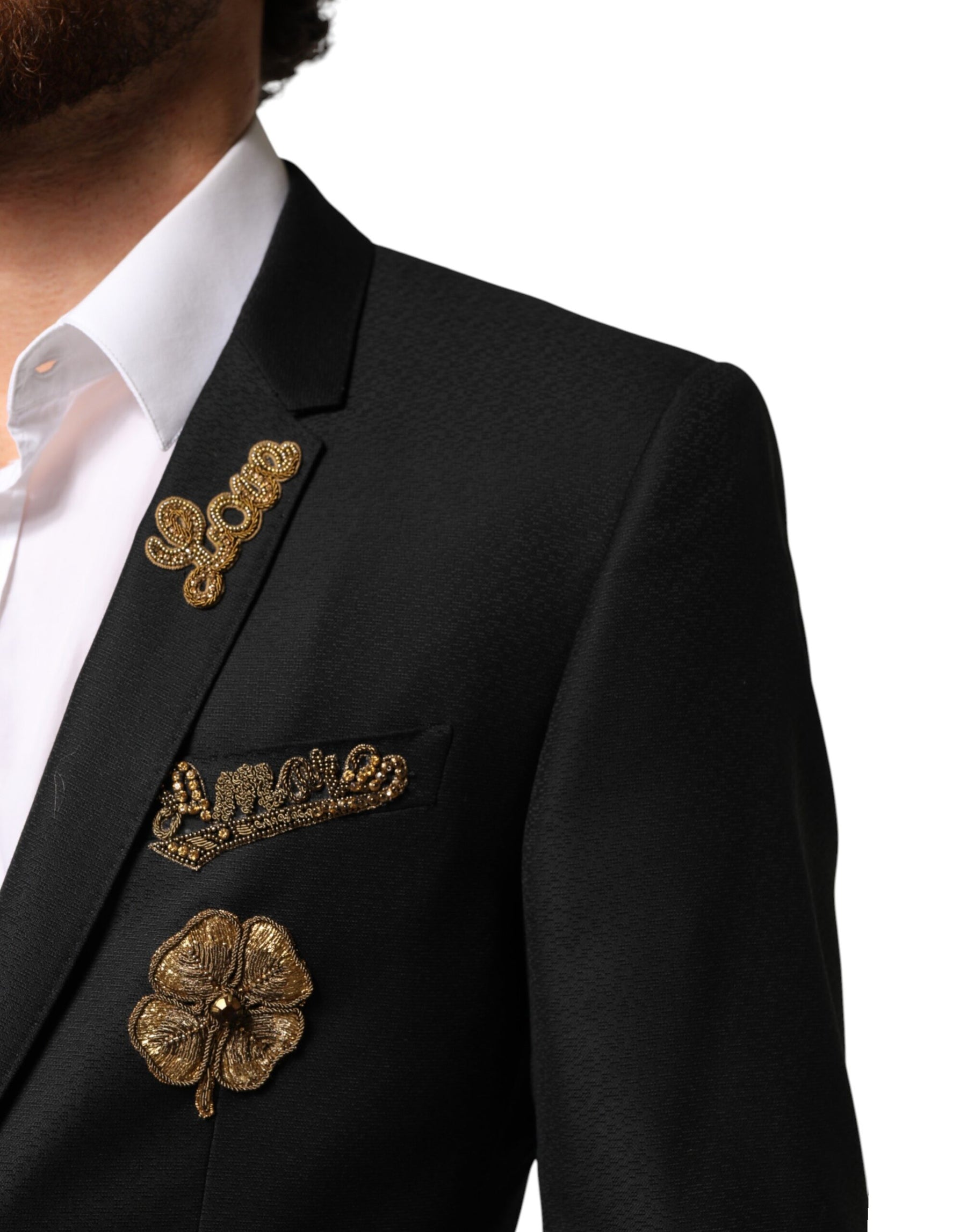 Dolce & Gabbana Black Embellished Single Breasted 2 Pc Suit | Regal Royce