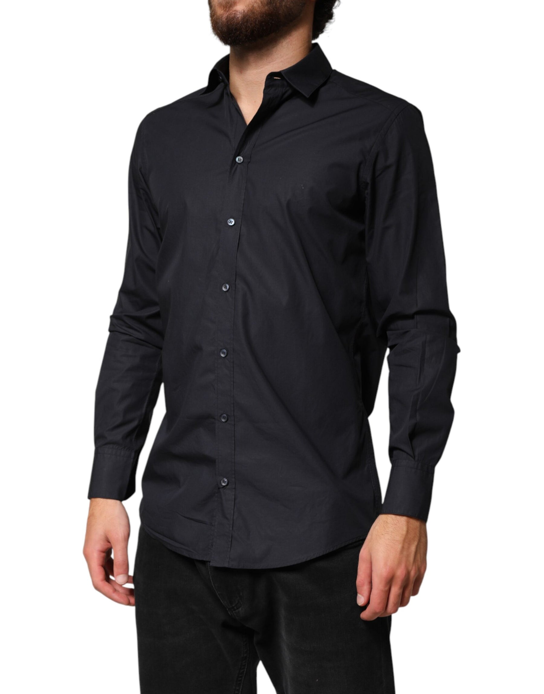 Dolce & Gabbana Black Cotton Long Sleeves Dress Formal Shirt | Regal Royce