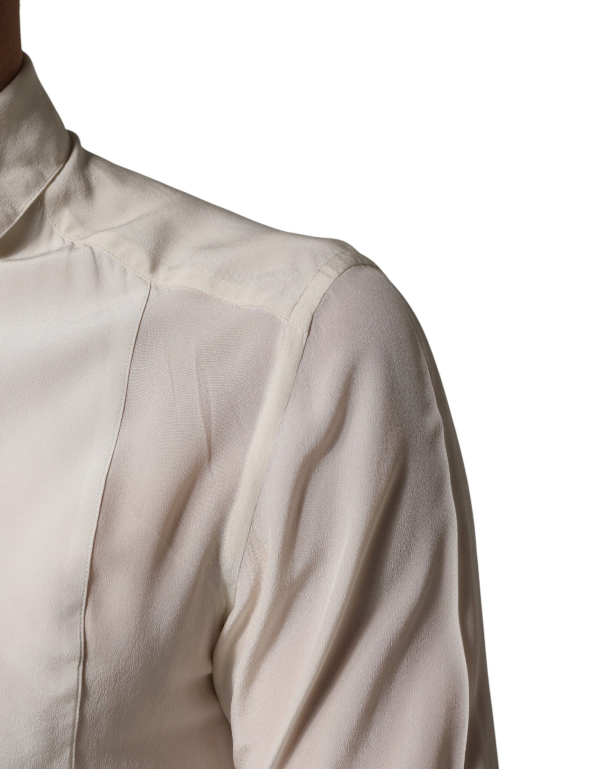 Dolce & Gabbana Off White Silk Men GOLD Dress Formal Shirt | Regal Royce