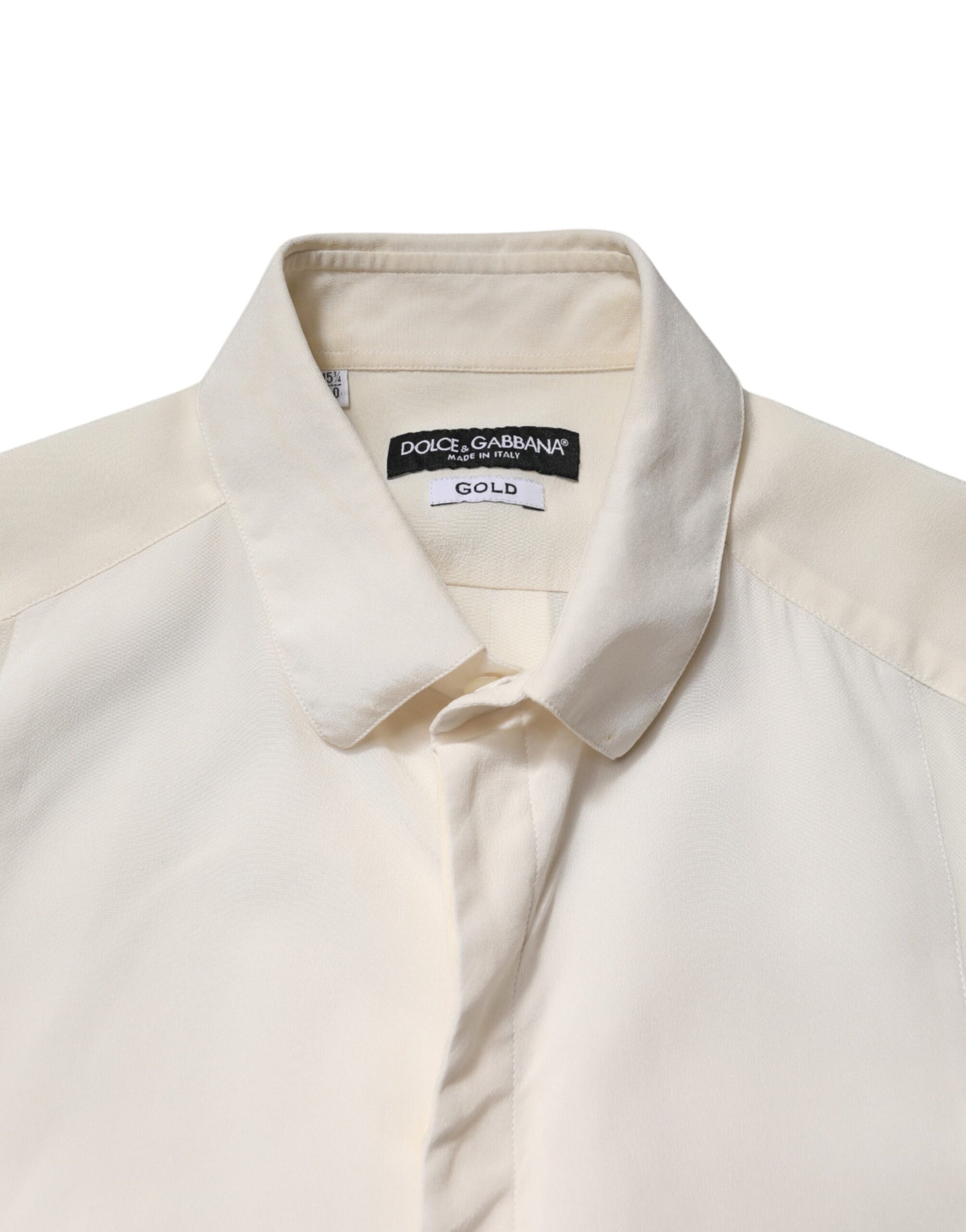 Dolce & Gabbana Off White Silk Men GOLD Dress Formal Shirt | Regal Royce