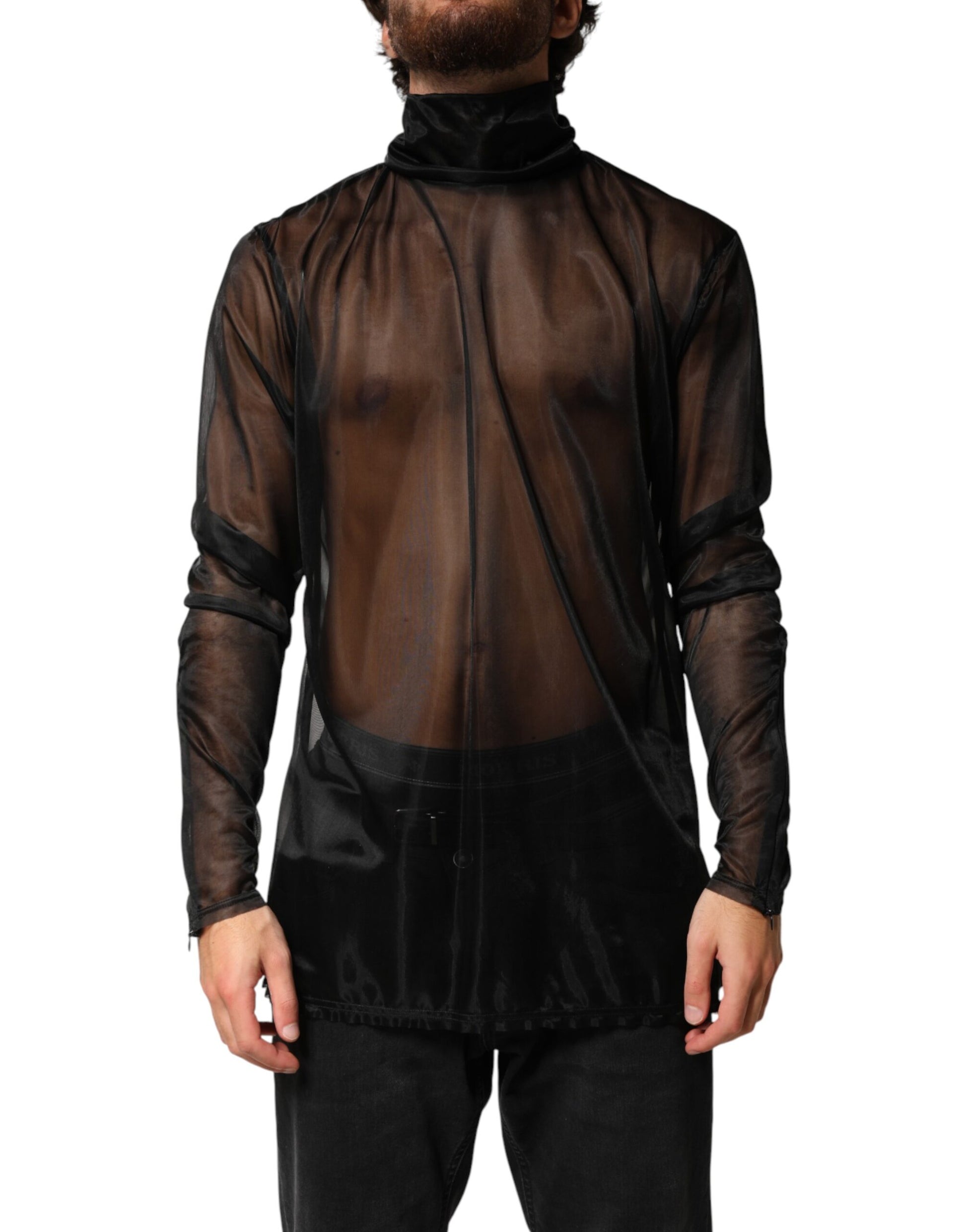 Dolce & Gabbana Black Sheer Long Sleeves Turtleneck Top | Regal Royce