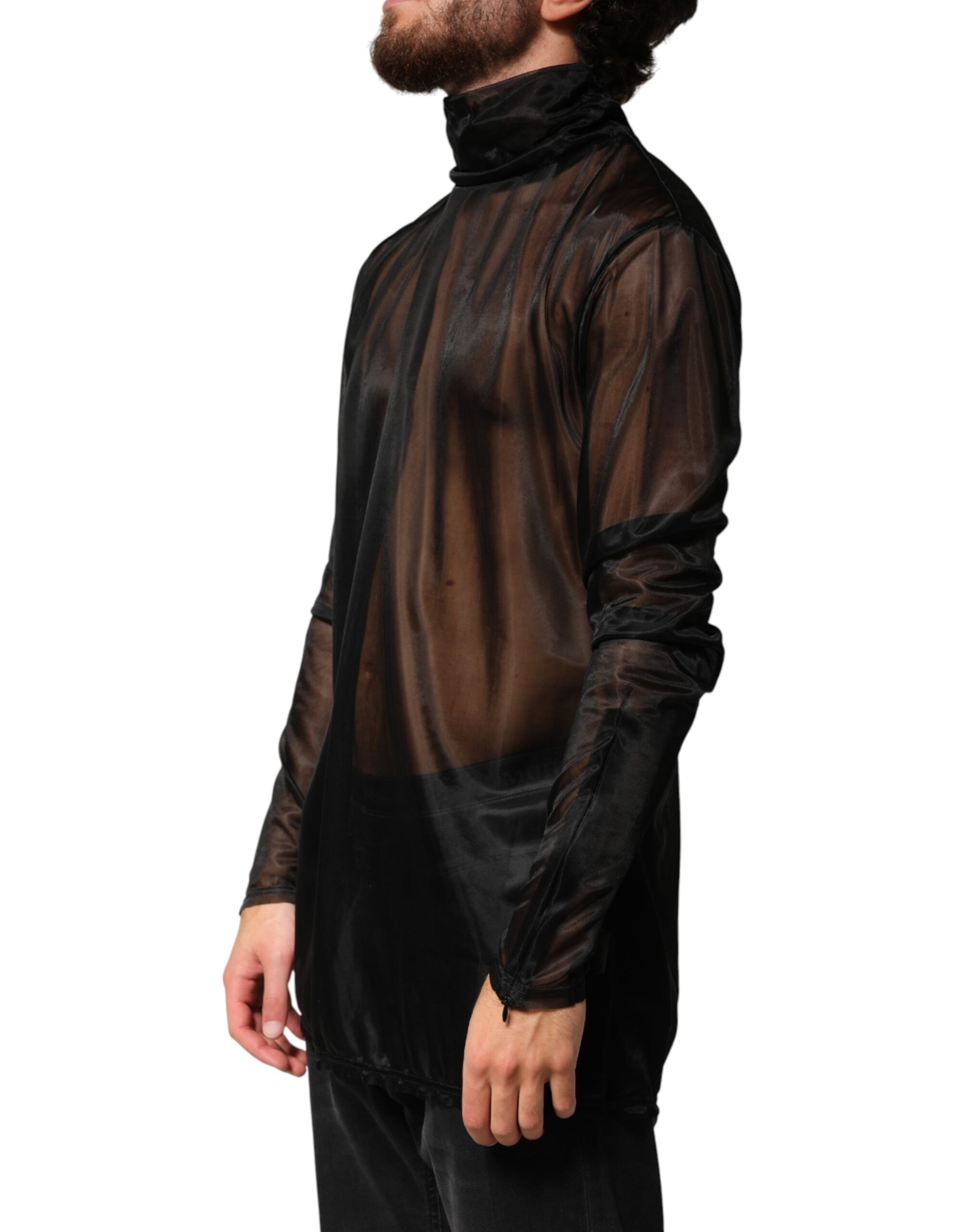 Dolce & Gabbana Black Sheer Long Sleeves Turtleneck Top | Regal Royce