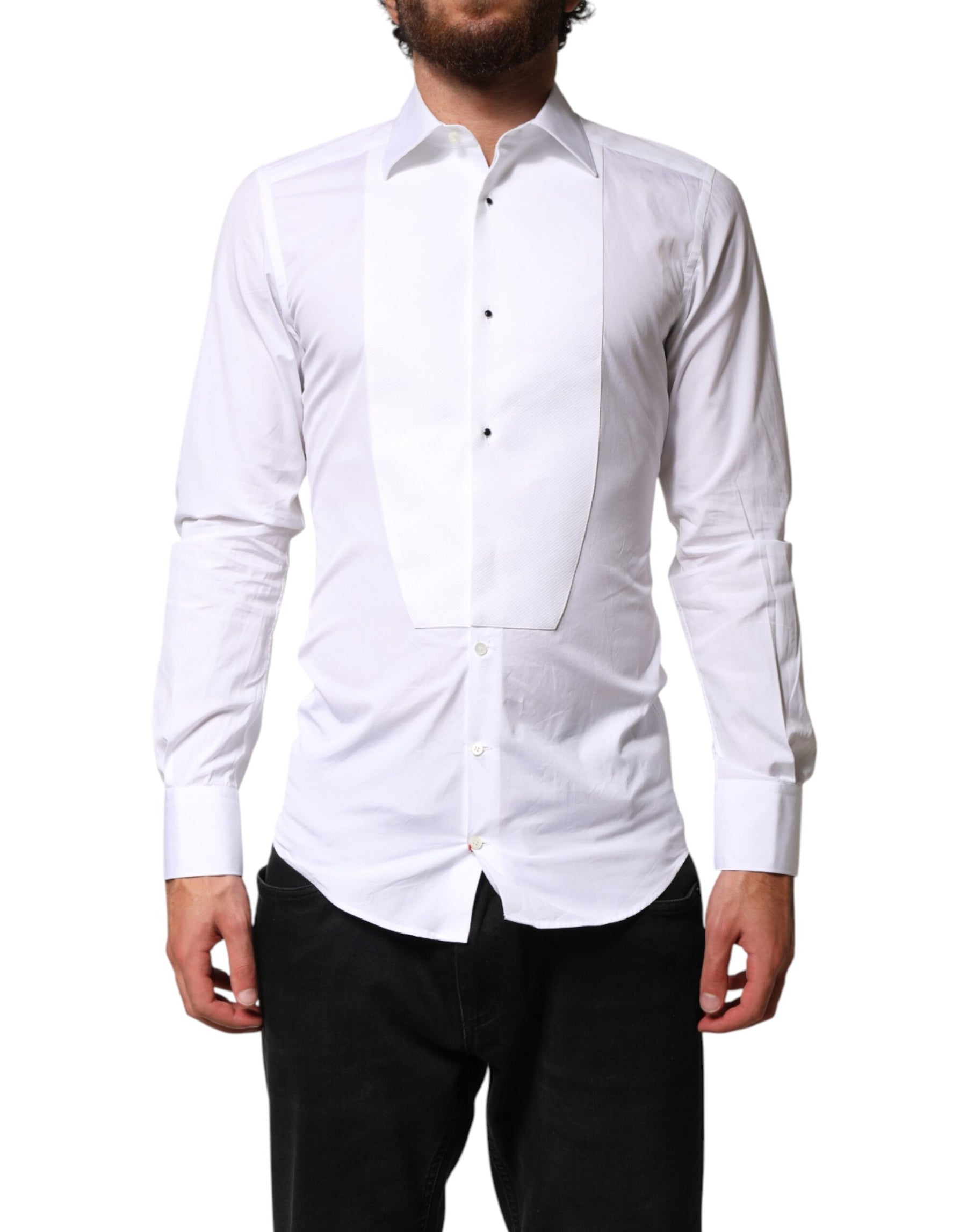 Dolce & Gabbana White Cotton GOLD Collared Dress Bib Formal Shirt | Regal Royce