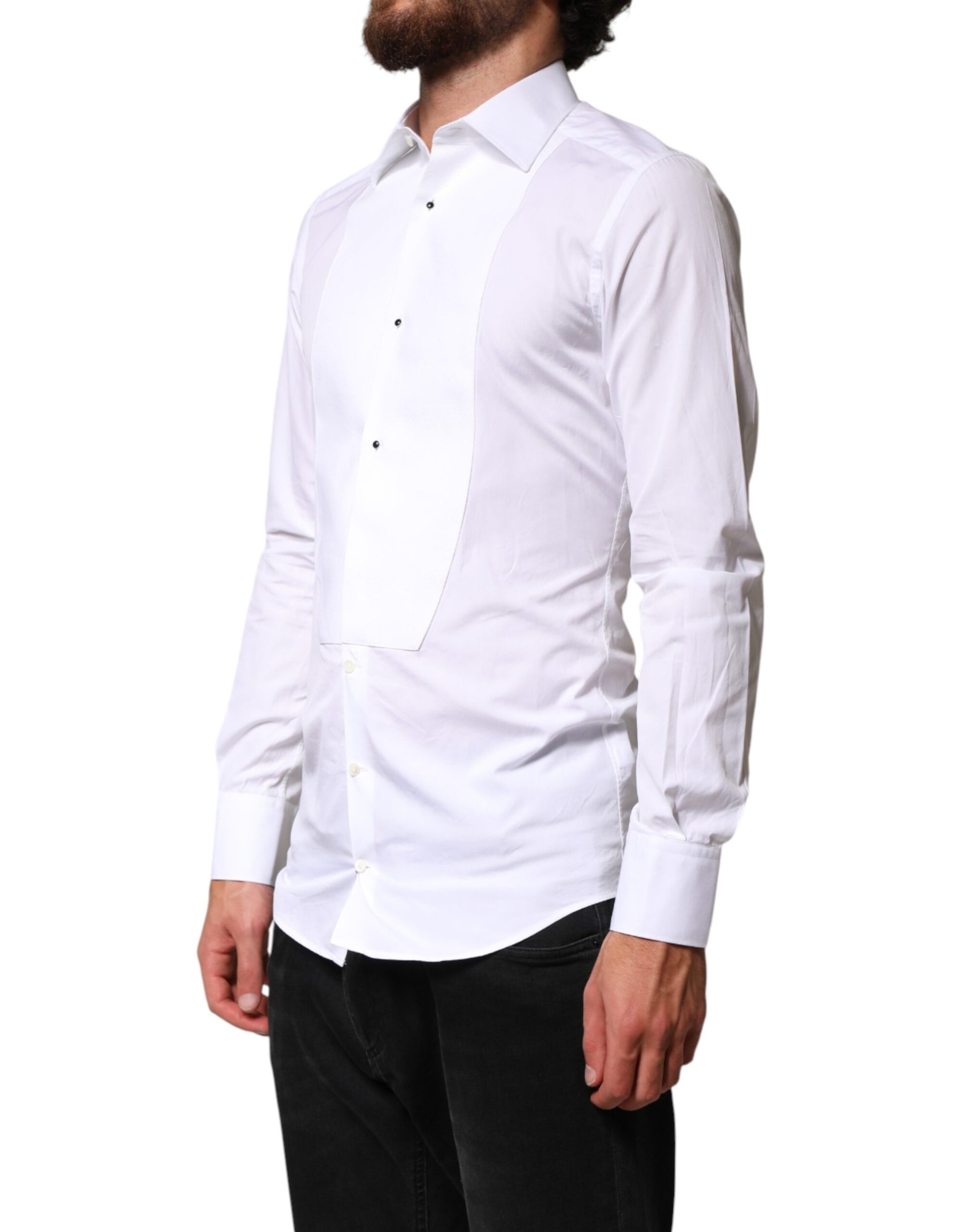 Dolce & Gabbana White Cotton GOLD Collared Dress Bib Formal Shirt | Regal Royce