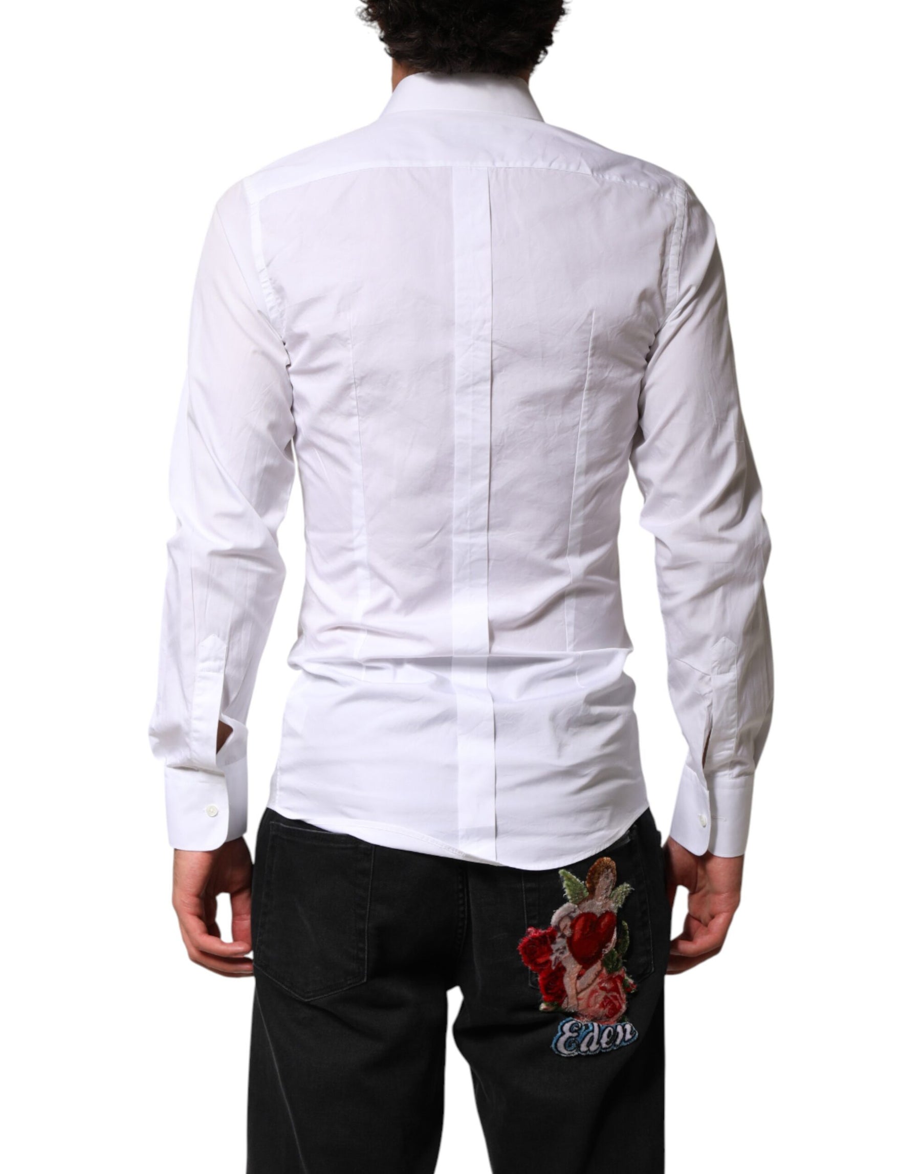 Dolce & Gabbana White Cotton GOLD Collared Dress Bib Formal Shirt | Regal Royce