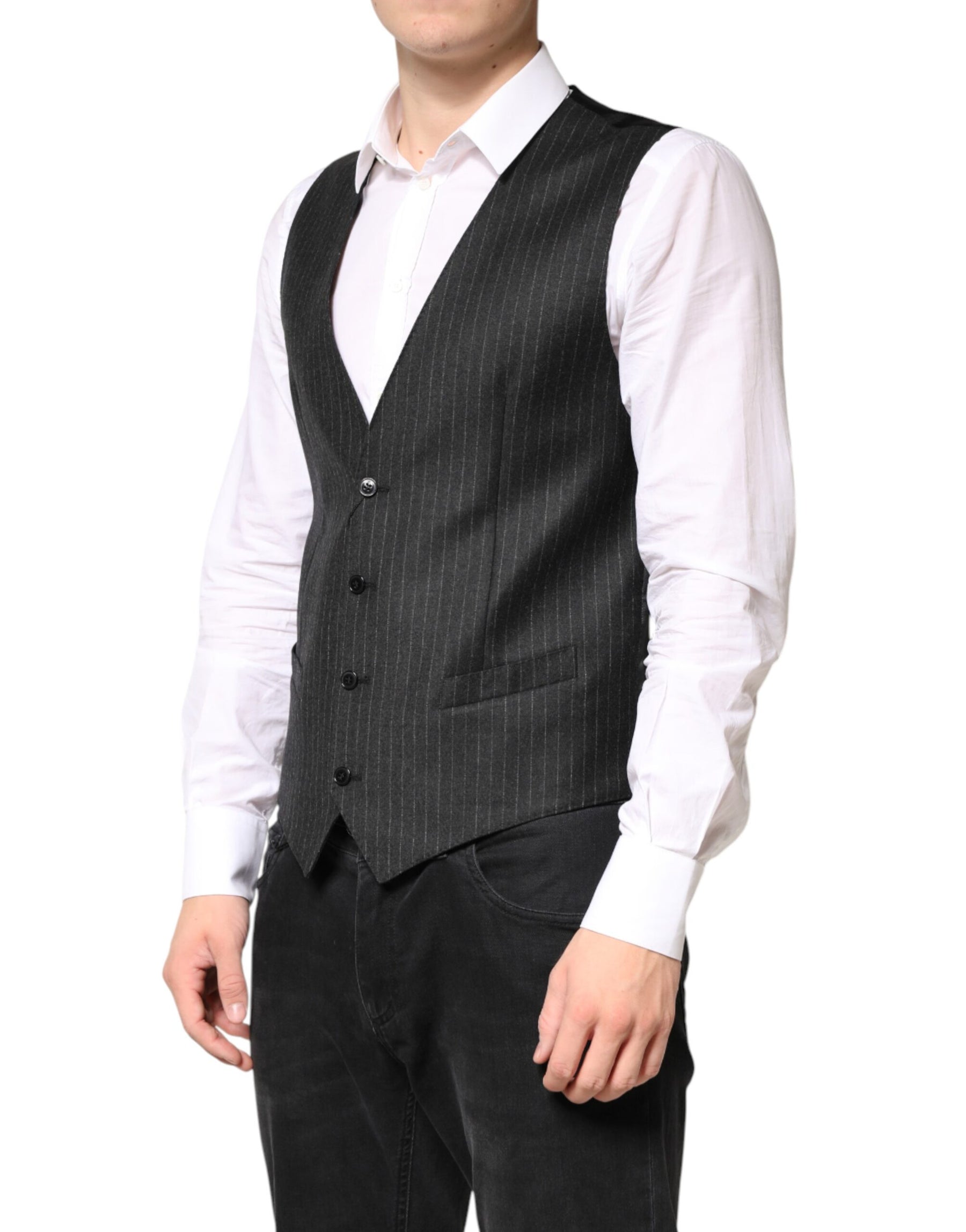 Dolce & Gabbana Black Stripes Wool Dress Men Waistcoat Vest | Regal Royce