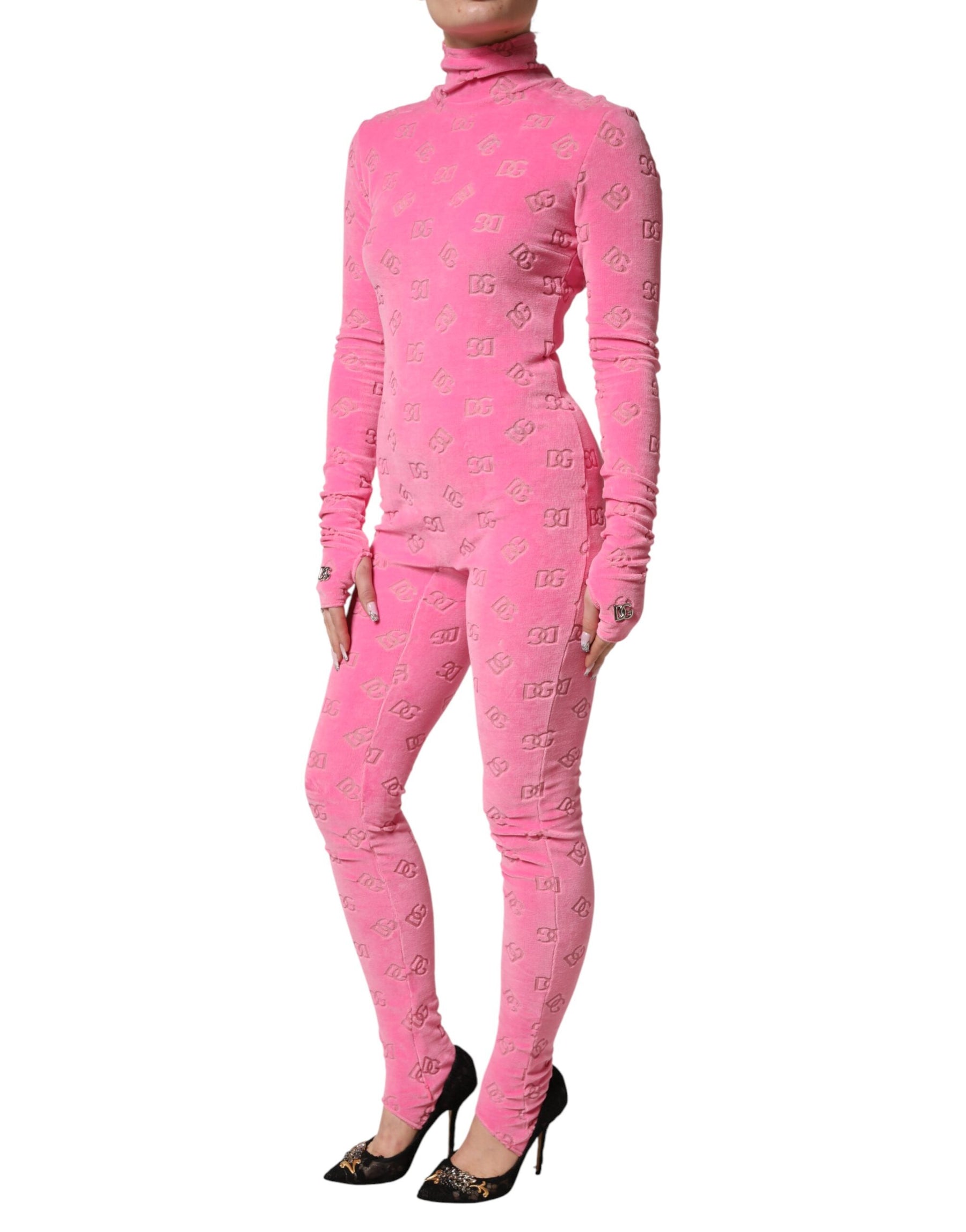 Dolce & Gabbana Pink Logo Monogram Long Sleeve Jumpsuit  Dress | Regal Royce