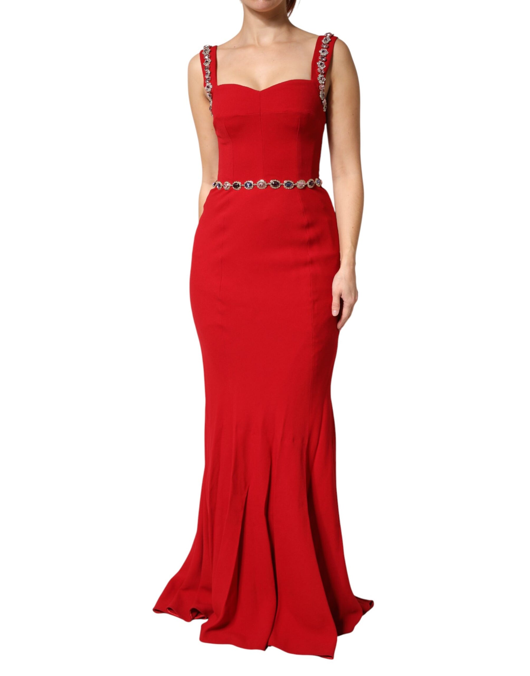 Dolce & Gabbana Red Crystals Sheath Mermaid Long Gown Dress | Regal Royce