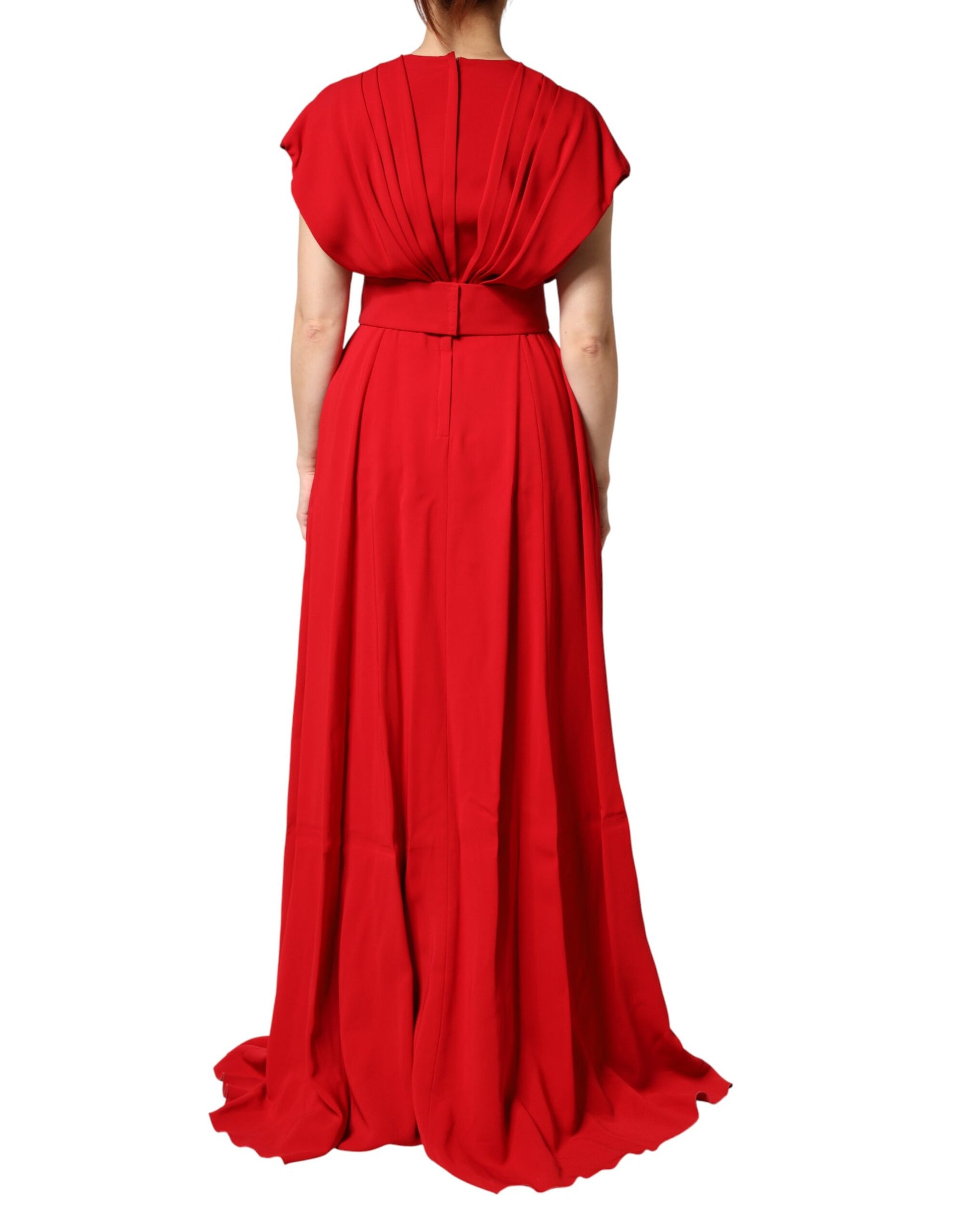 Dolce & Gabbana Red Viscose Plunging Neckline Long Maxi Dress