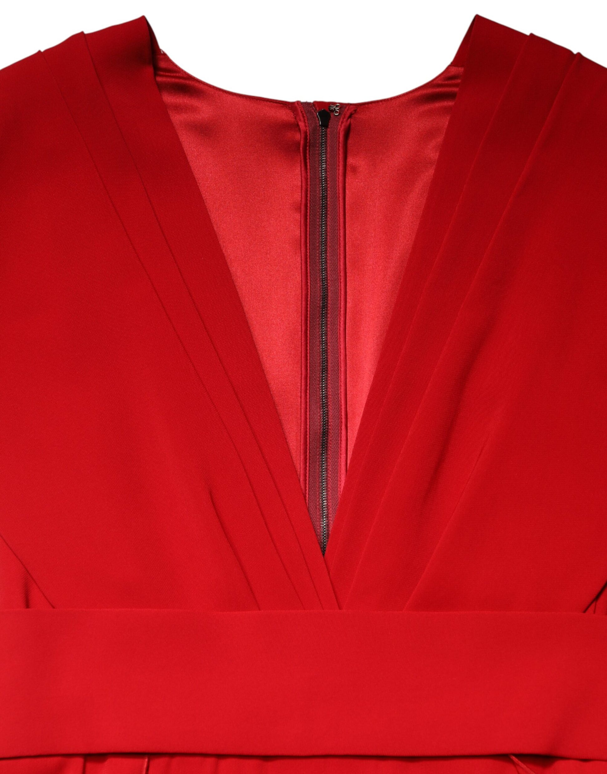 Dolce & Gabbana Red Viscose Plunging Neckline Long Maxi Dress