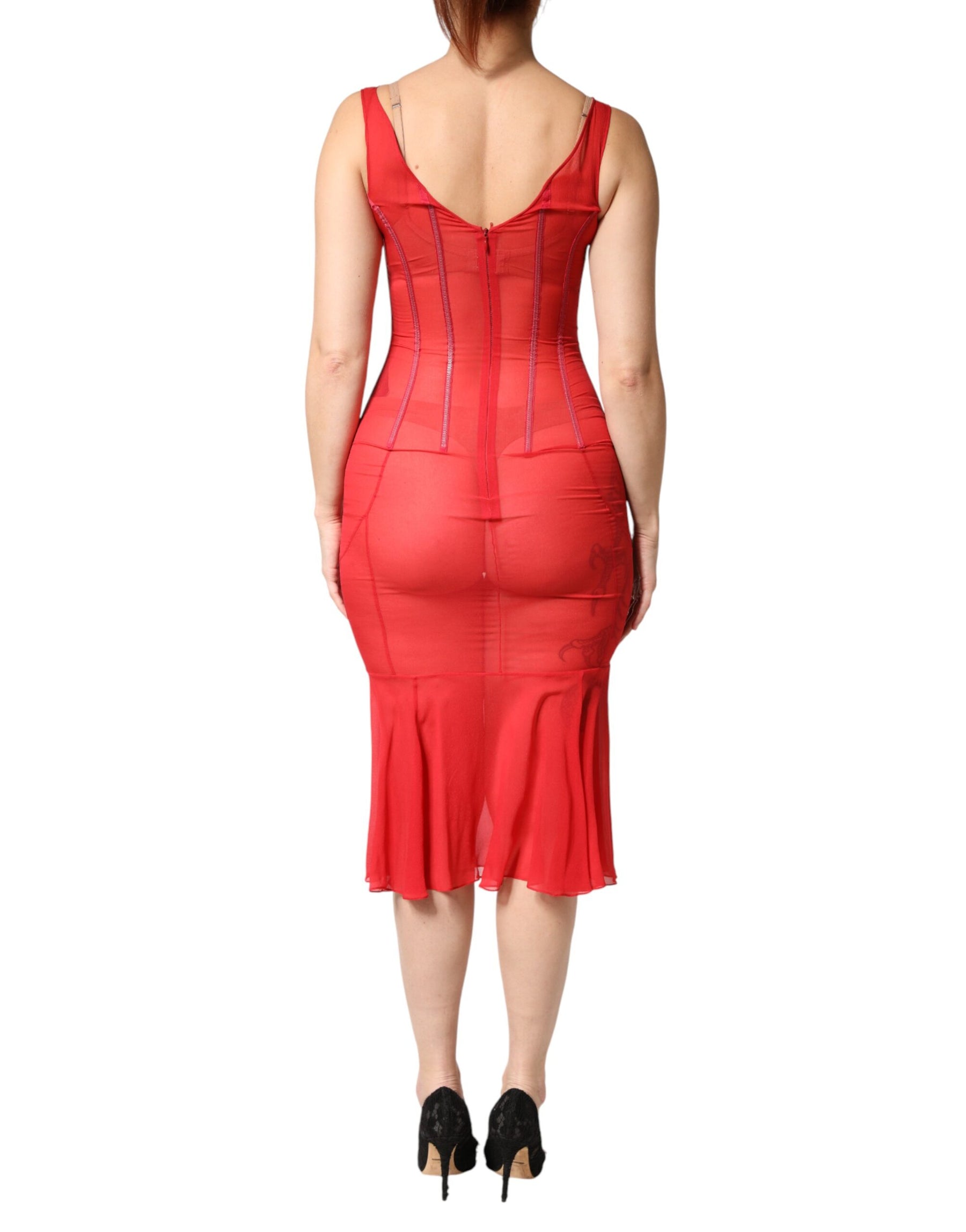 Dolce & Gabbana Red Silk Sleeveless Sheath V-neck Midi Dress | Regal Royce