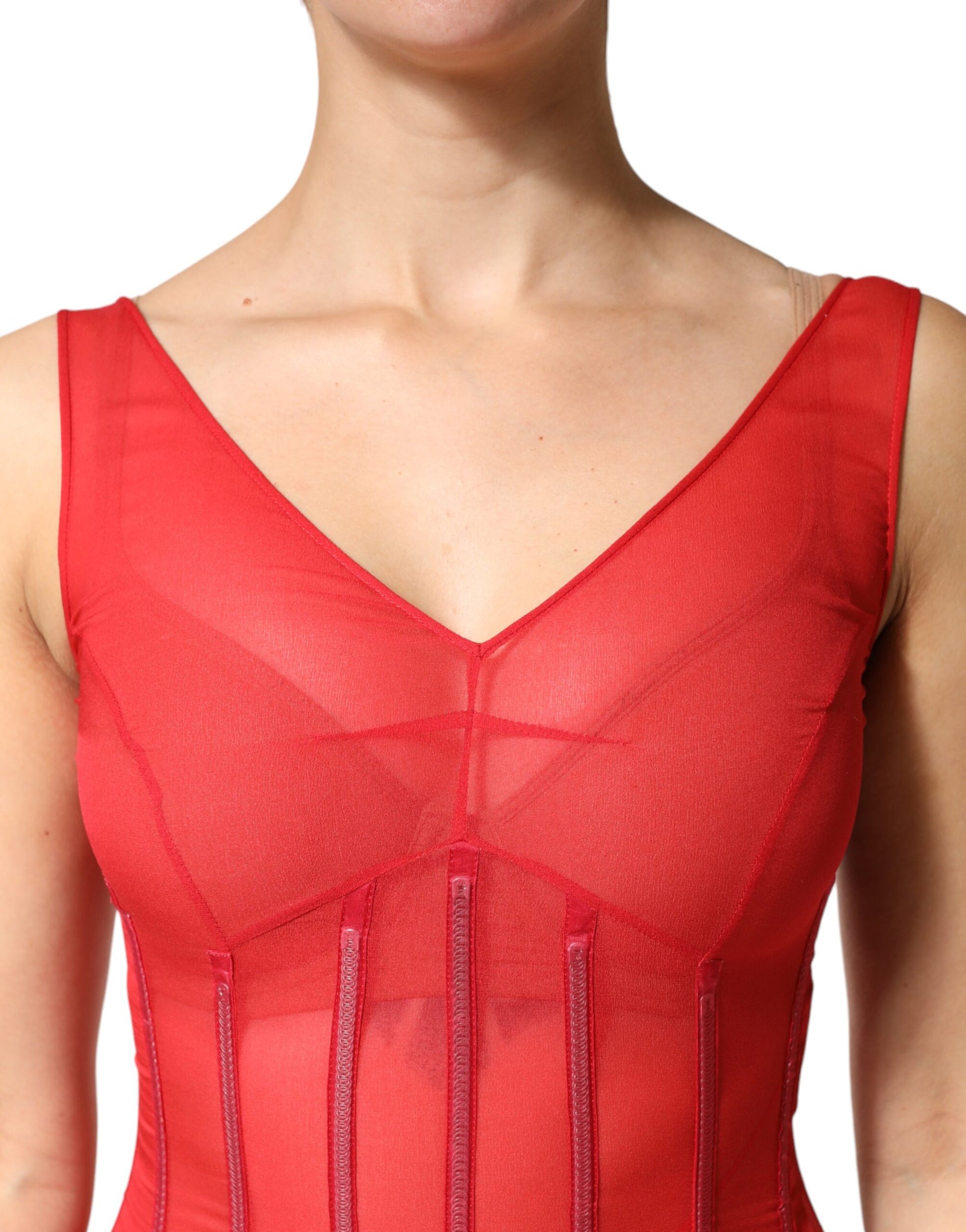 Dolce & Gabbana Red Silk Sleeveless Sheath V-neck Midi Dress | Regal Royce