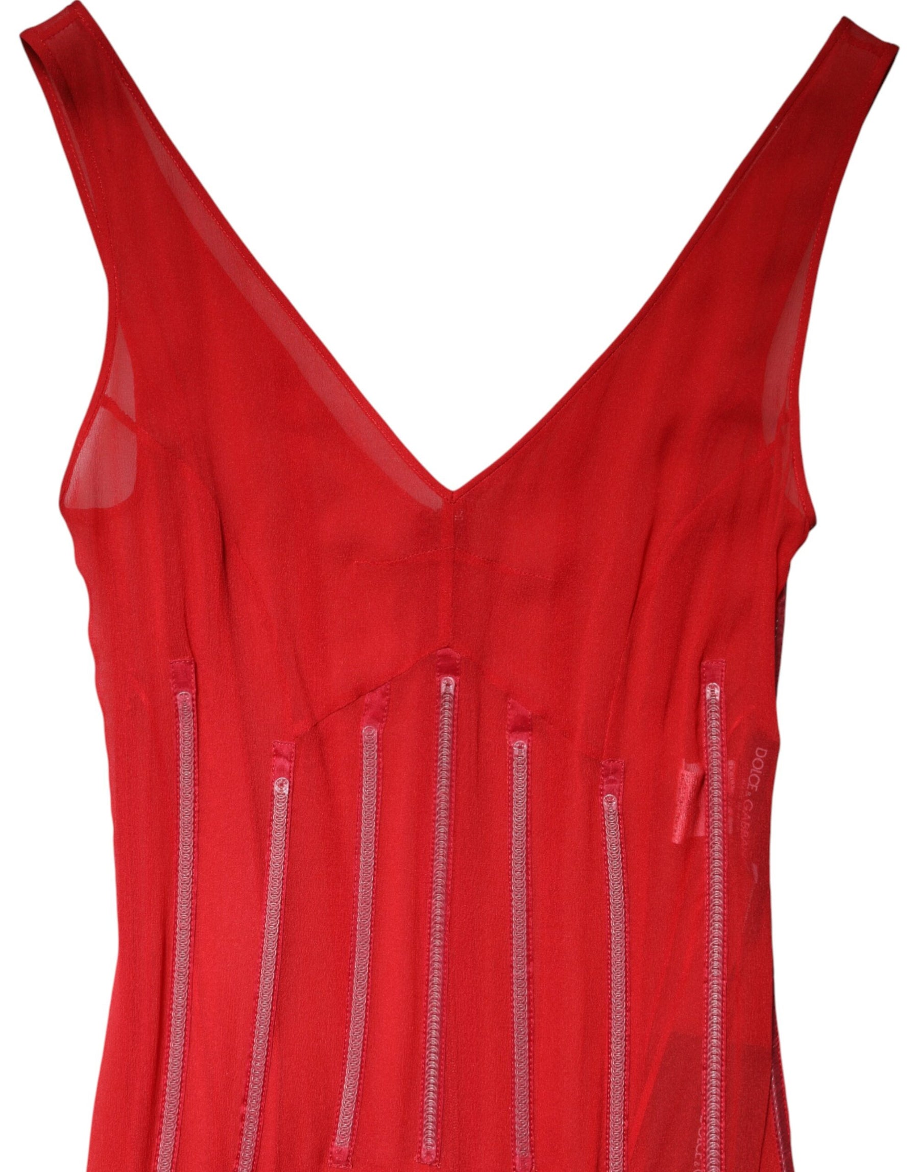 Dolce & Gabbana Red Silk Sleeveless Sheath V-neck Midi Dress | Regal Royce