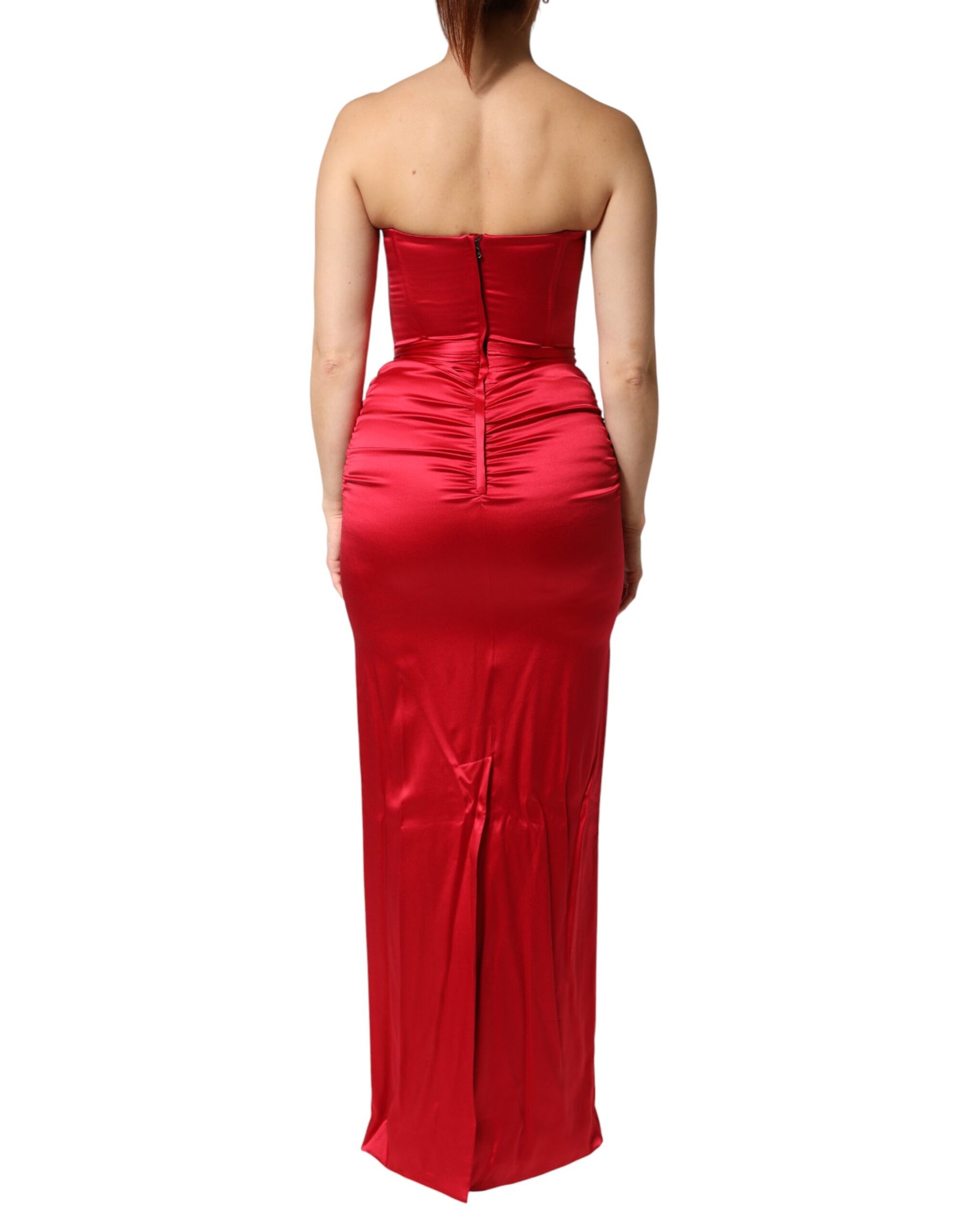 Dolce & Gabbana Red Silk Strapless Sheath Long Gown Dress | Regal Royce