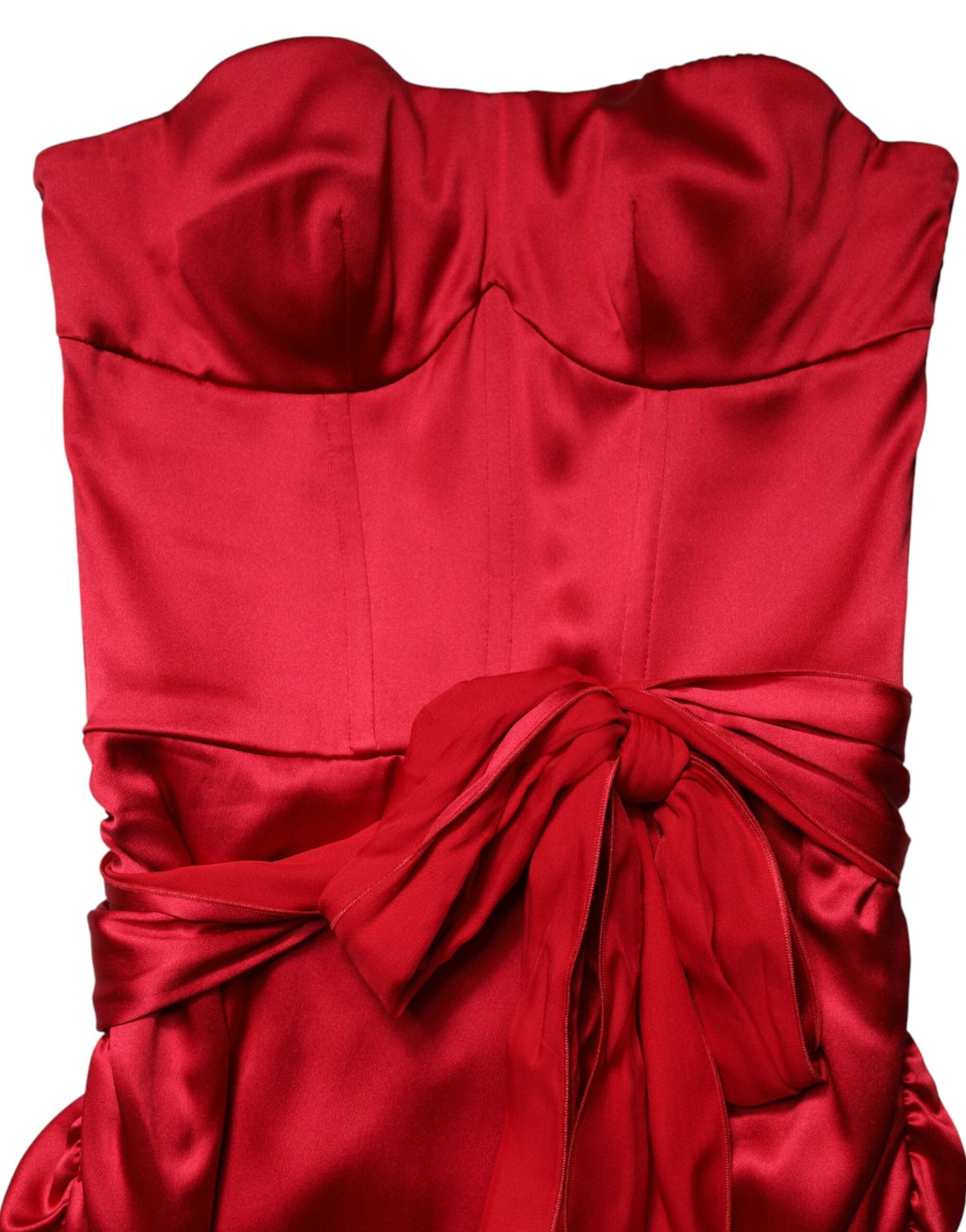 Dolce & Gabbana Red Silk Strapless Sheath Long Gown Dress | Regal Royce
