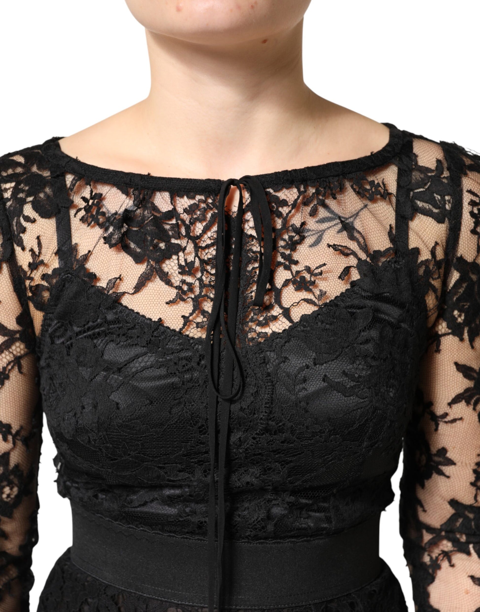 Dolce & Gabbana Black Lace Trim Cotton Sheath Midi Dress | Regal Royce