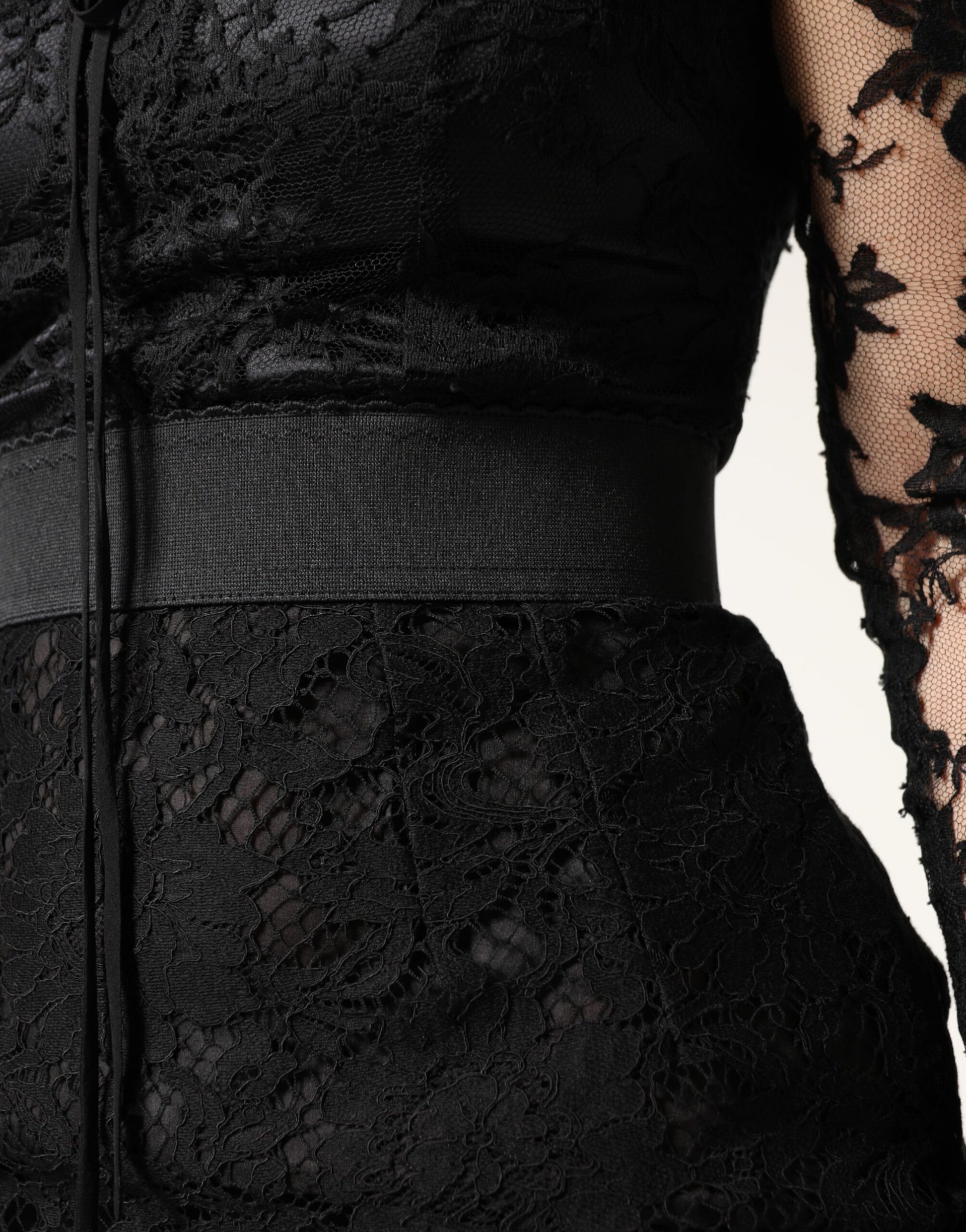 Dolce & Gabbana Black Lace Trim Cotton Sheath Midi Dress | Regal Royce