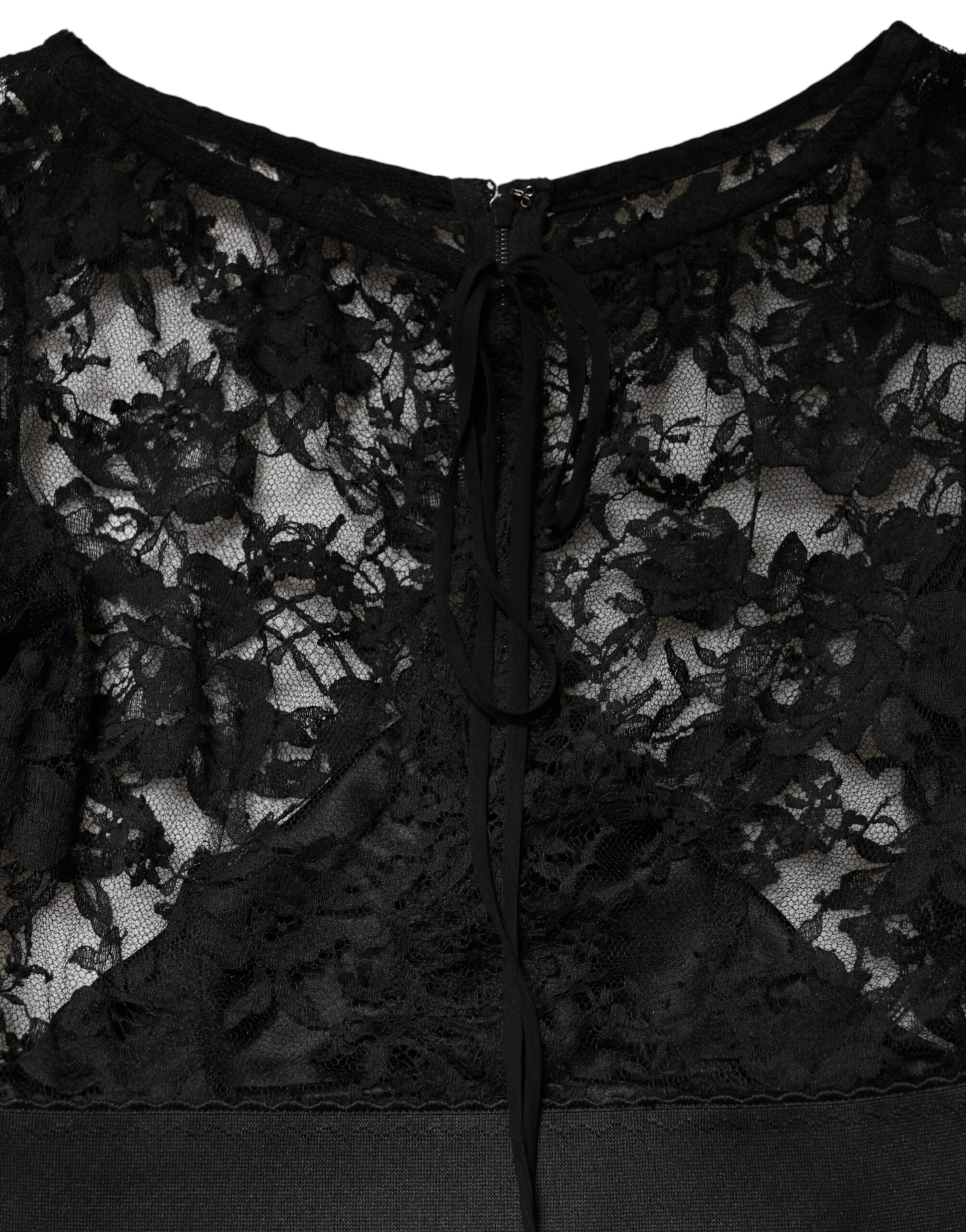 Dolce & Gabbana Black Lace Trim Cotton Sheath Midi Dress | Regal Royce