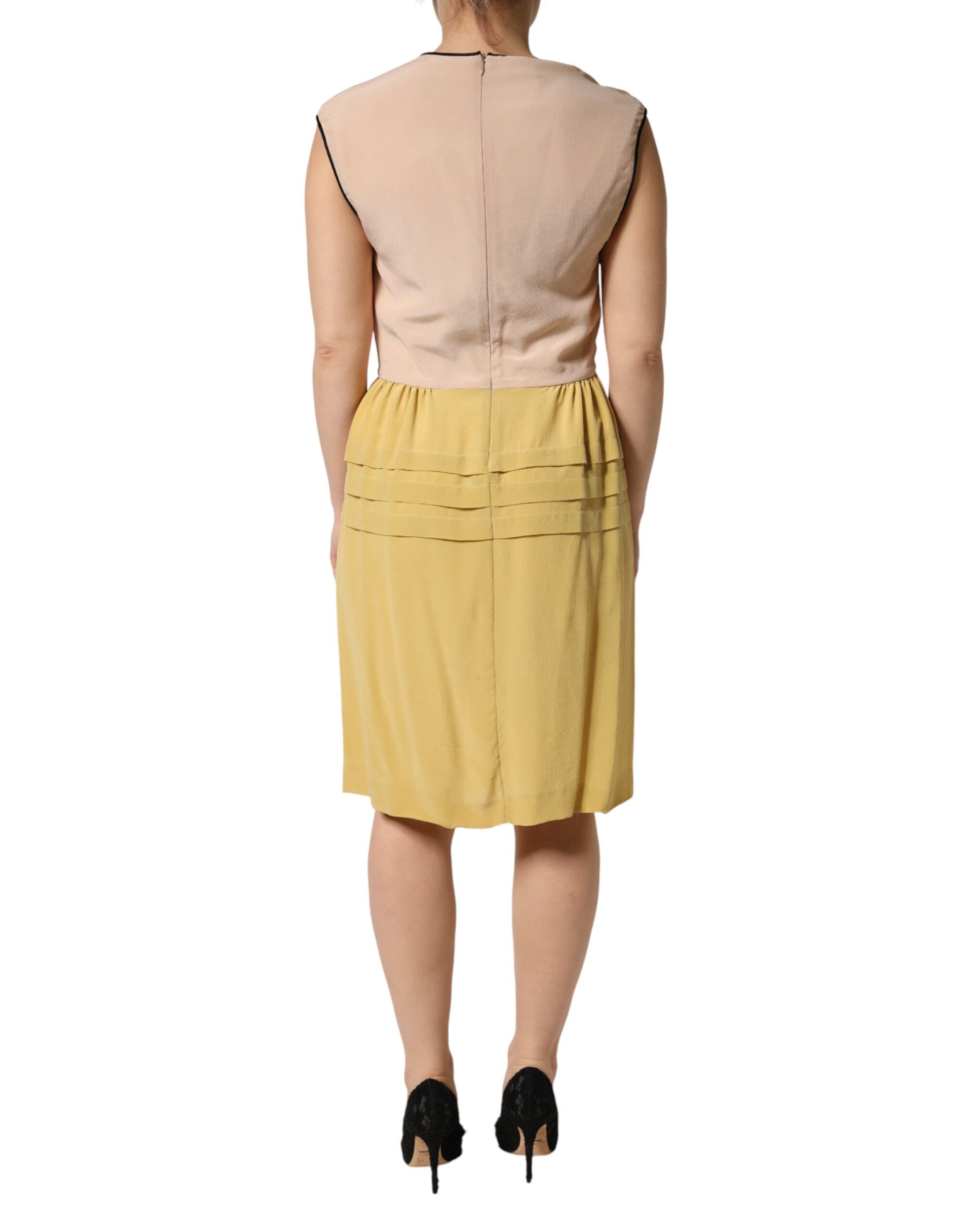 FILOS Multicolor Silk Deep V-neck Sleeveless Knee Length Dress | Regal Royce