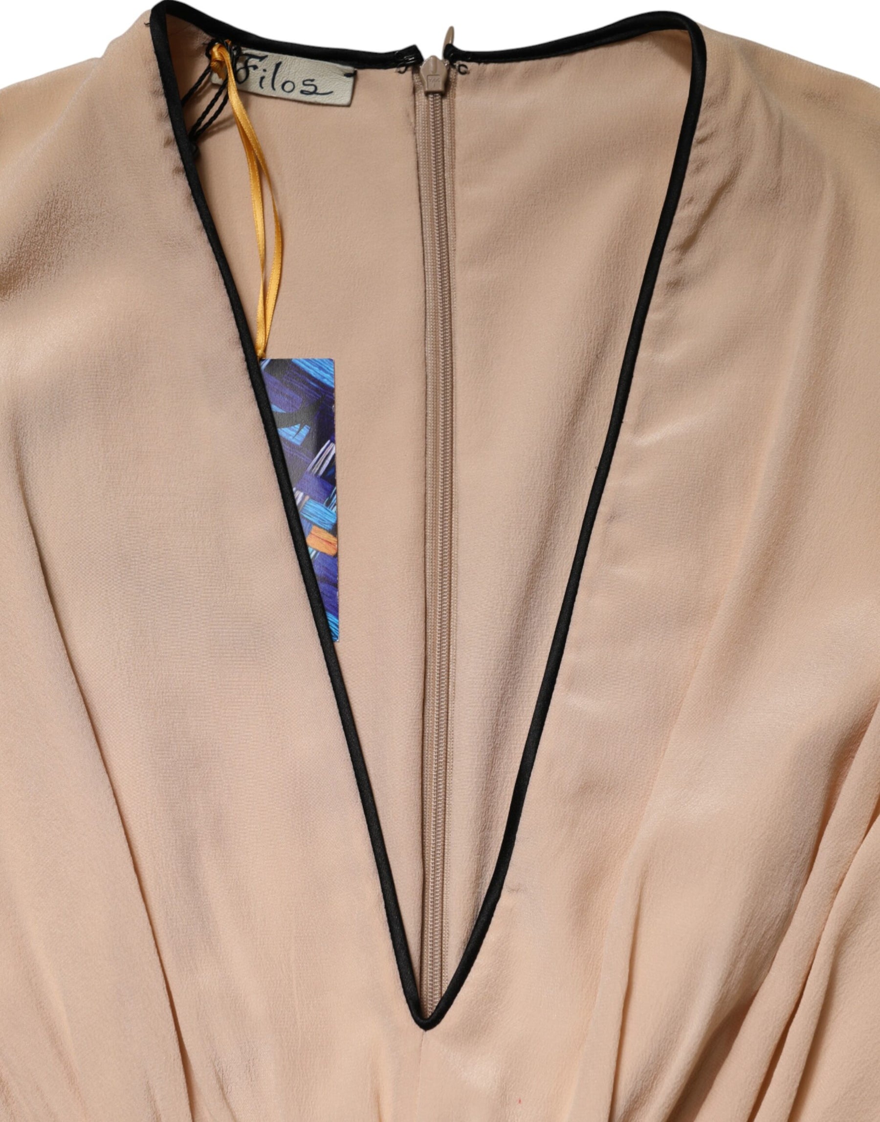 FILOS Multicolor Silk Deep V-neck Sleeveless Knee Length Dress | Regal Royce