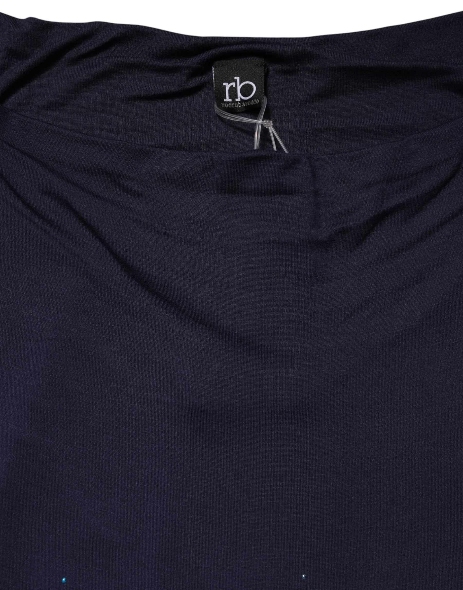 Roccobarocco Blue Viscose Embellished Off Shoulder Mini Dress | Regal Royce