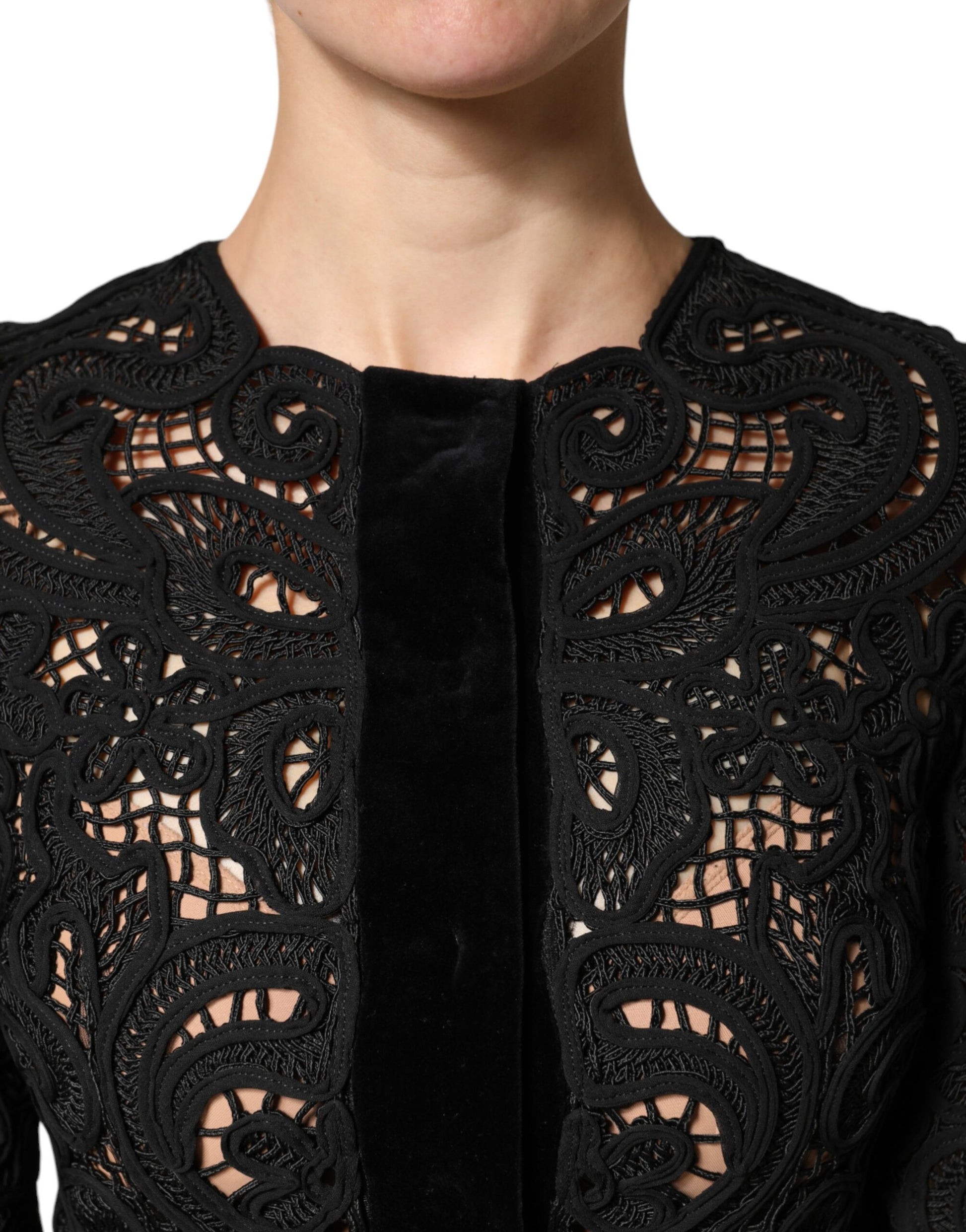 Dolce & Gabbana Black Floral Lace Cropped Coat  Jacket | Regal Royce