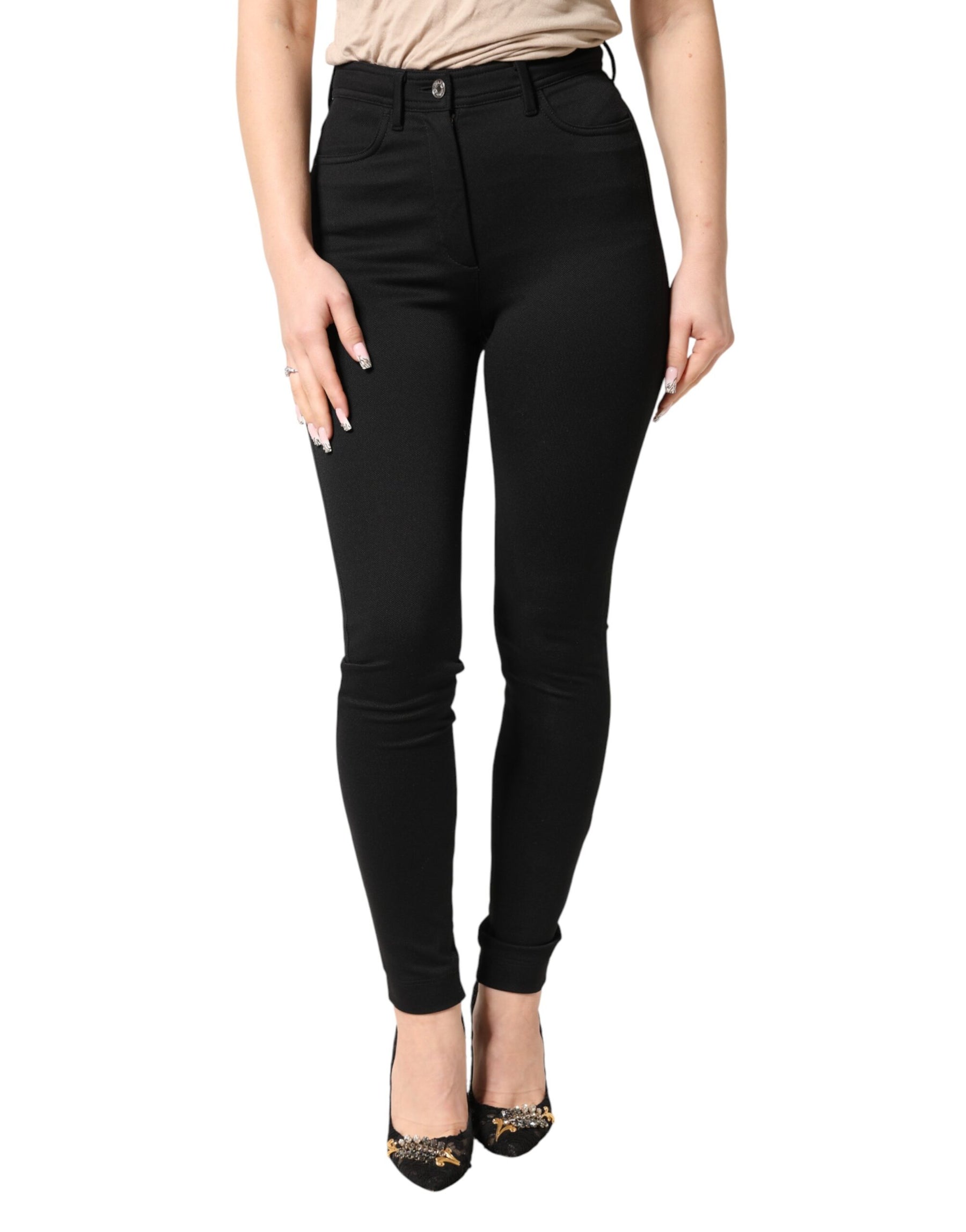Dolce & Gabbana Black Nylon Stretch Skinny High Waist Pants | Regal Royce
