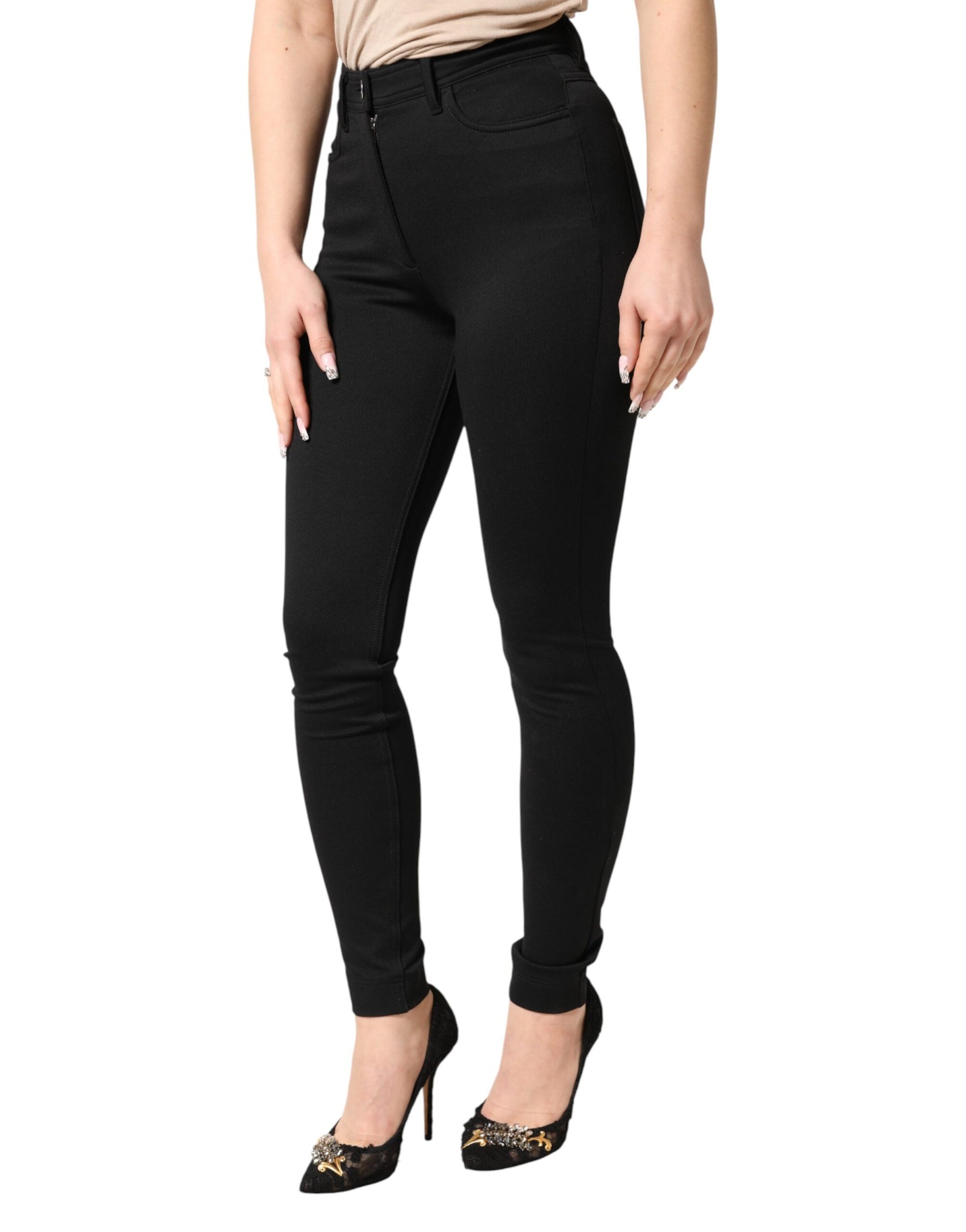 Dolce & Gabbana Black Nylon Stretch Skinny High Waist Pants | Regal Royce