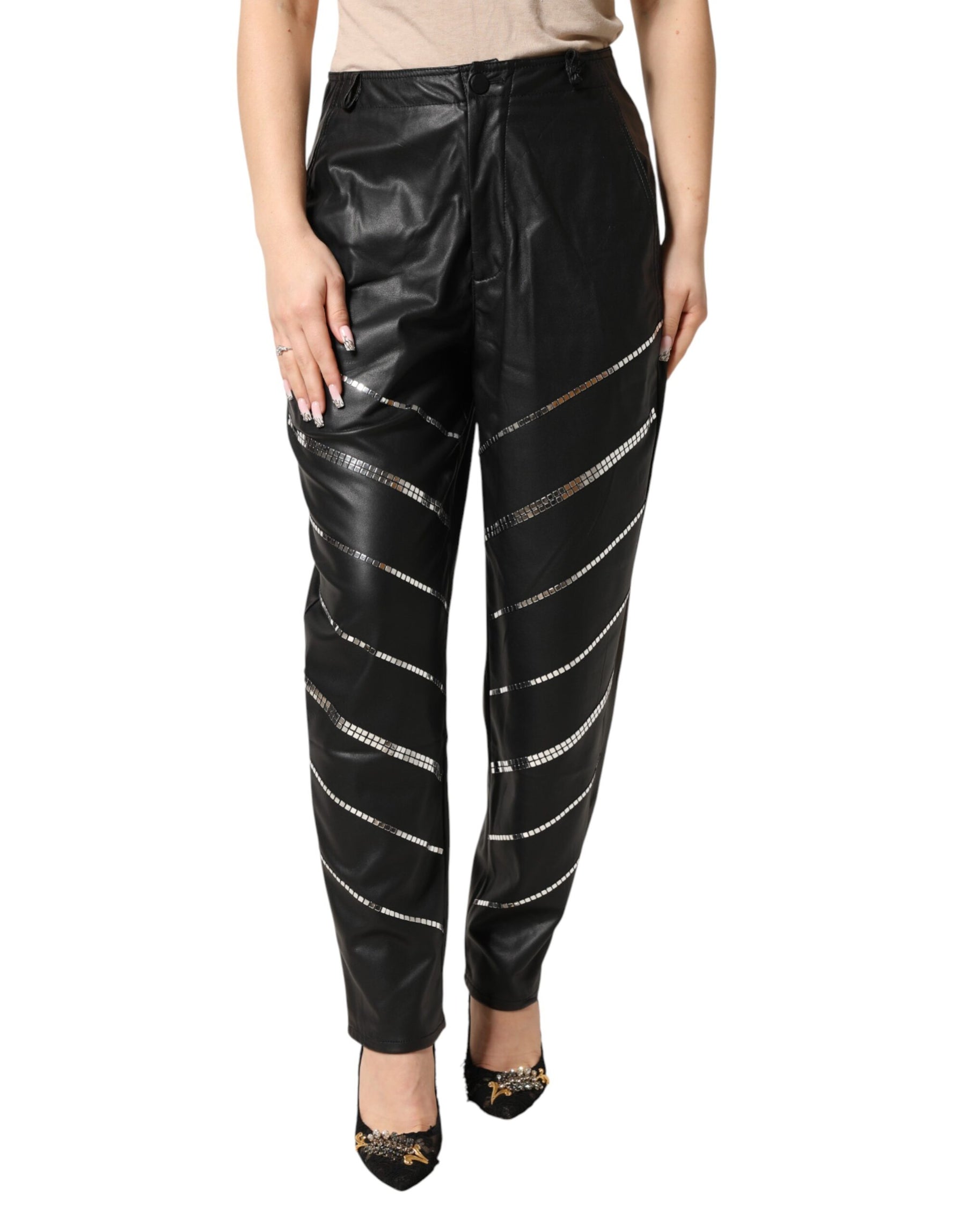 Philosophy di Lorenzo Serafini Black Embellished Tapered  Pants | Regal Royce