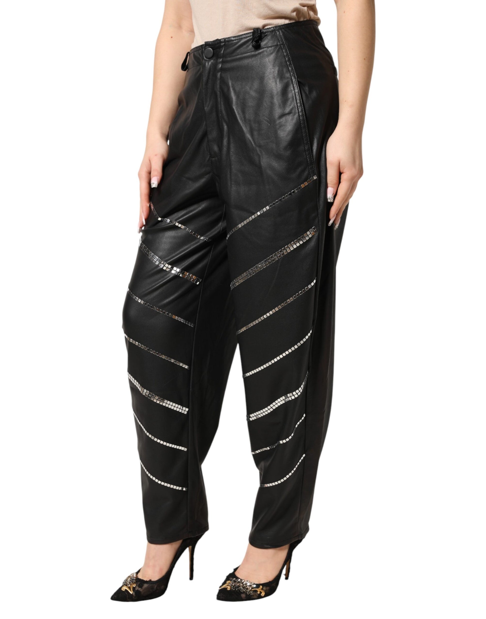 Philosophy di Lorenzo Serafini Black Embellished Tapered  Pants | Regal Royce