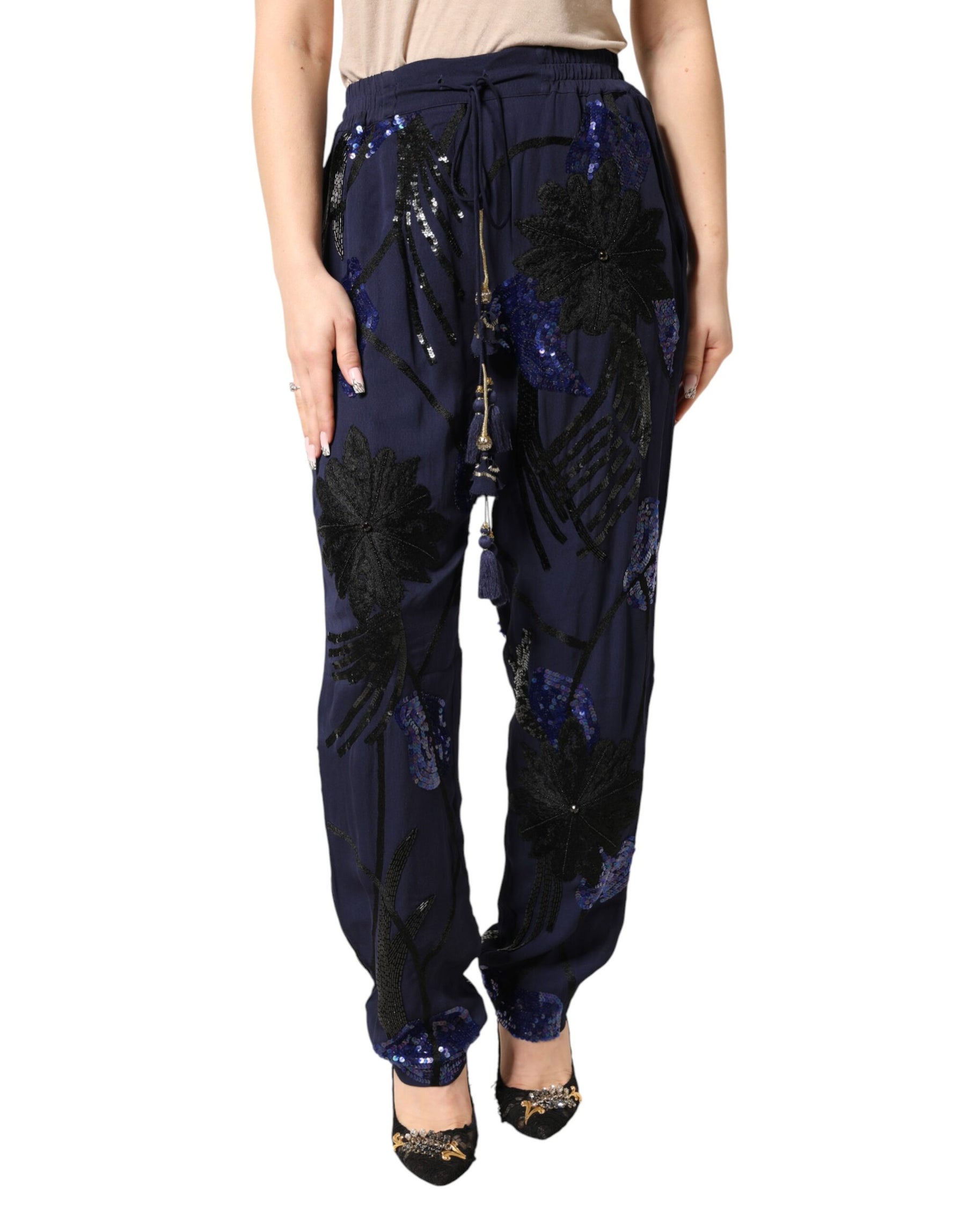 Christian Pellizzari Blue Sequined Tapered Trouser Pants | Regal Royce