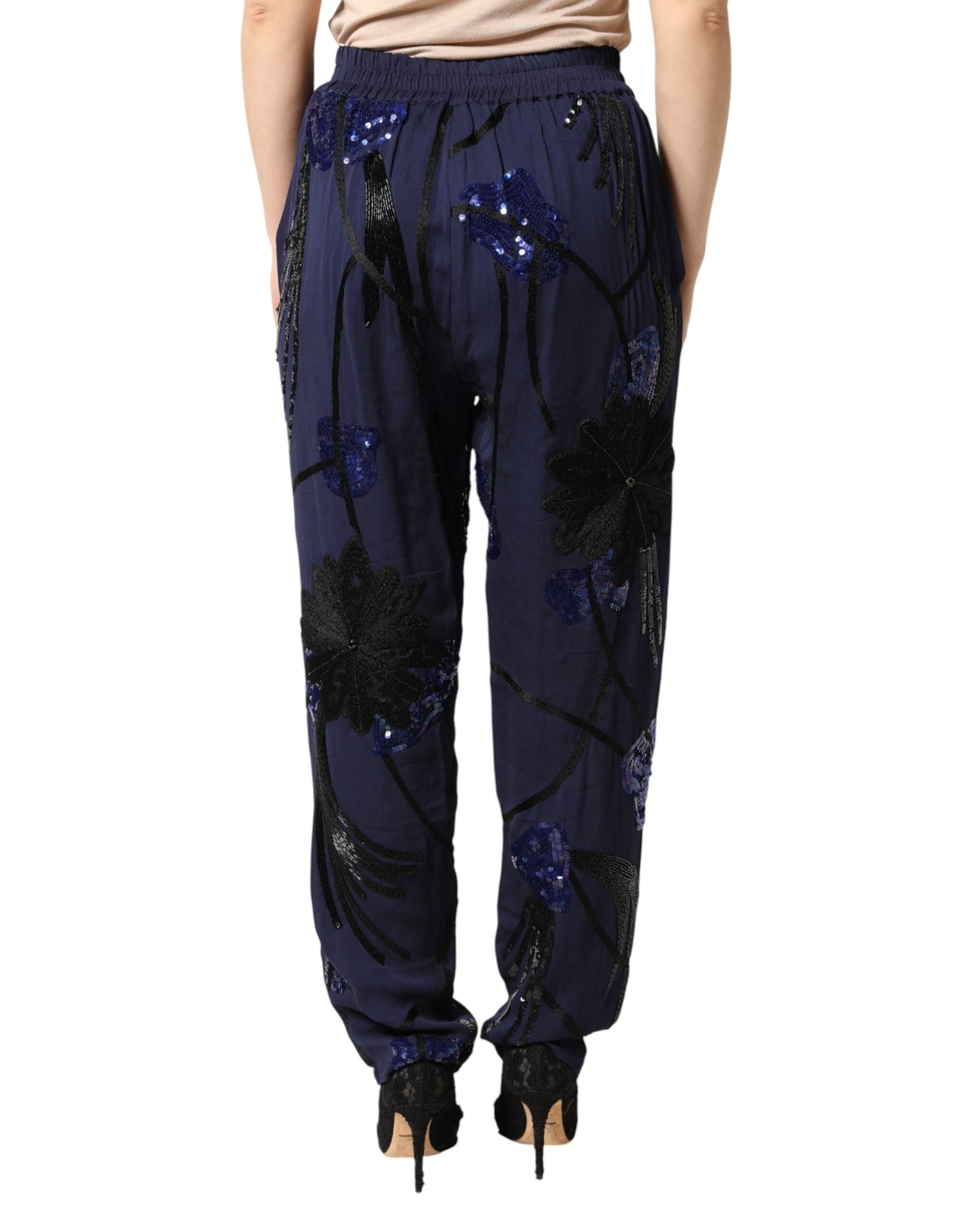 Christian Pellizzari Blue Sequined Tapered Trouser Pants | Regal Royce