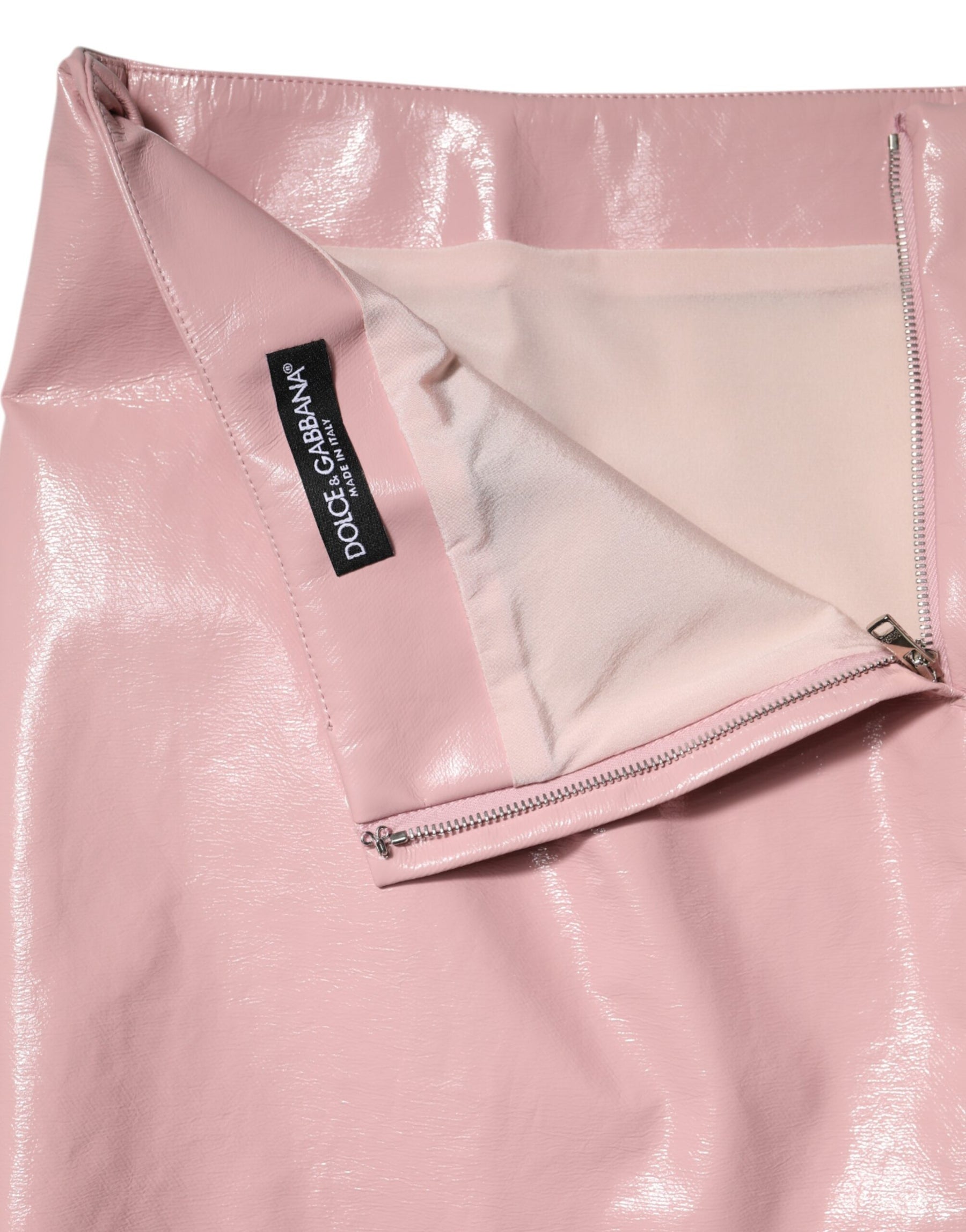 Dolce & Gabbana Glossy Pink Cotton High Waist Mini Skirt | Regal Royce