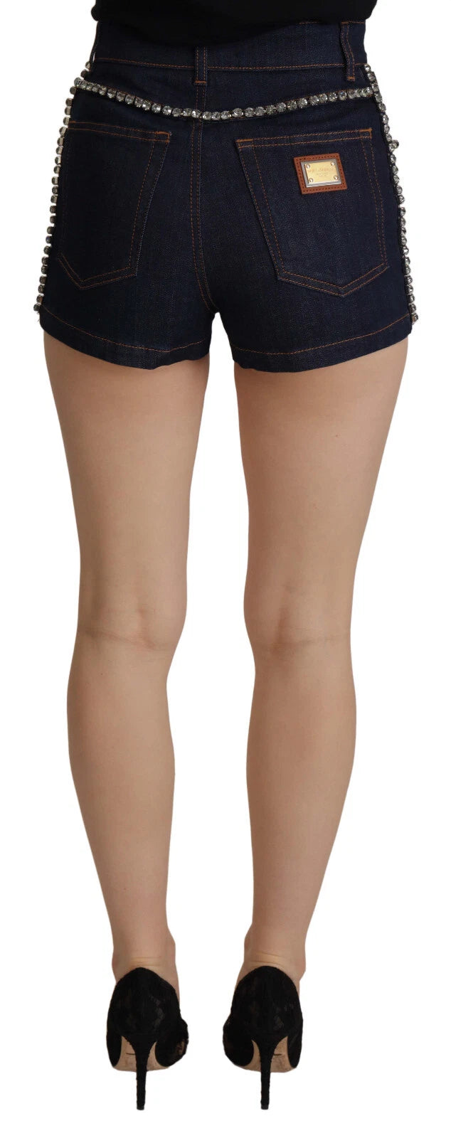 Dolce & Gabbana Blue Denim Stretch Crystal Hot Pants Shorts | Regal Royce
