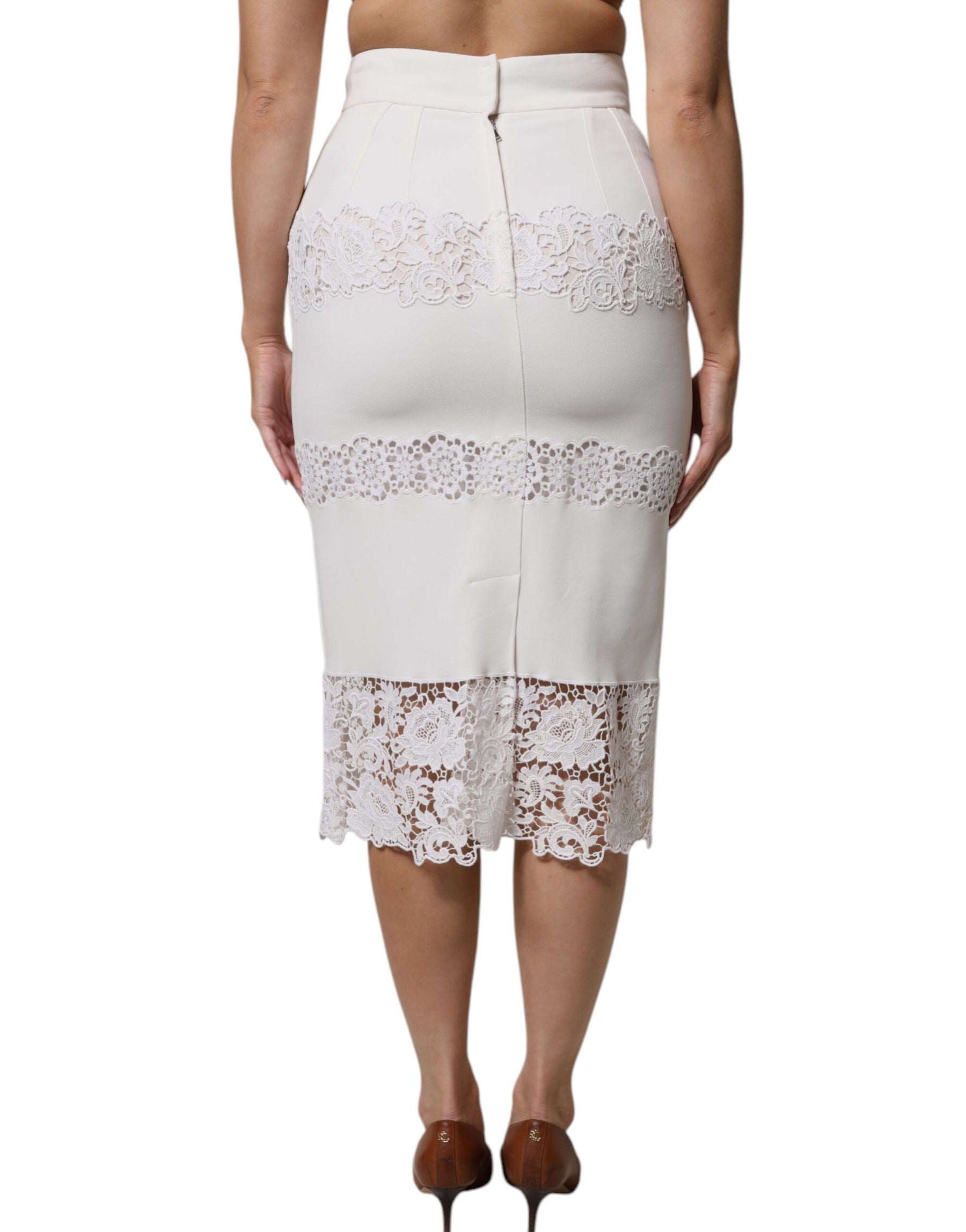 Dolce & Gabbana White Floral Lace High Waist Pencil Cut  Skirt | Regal Royce
