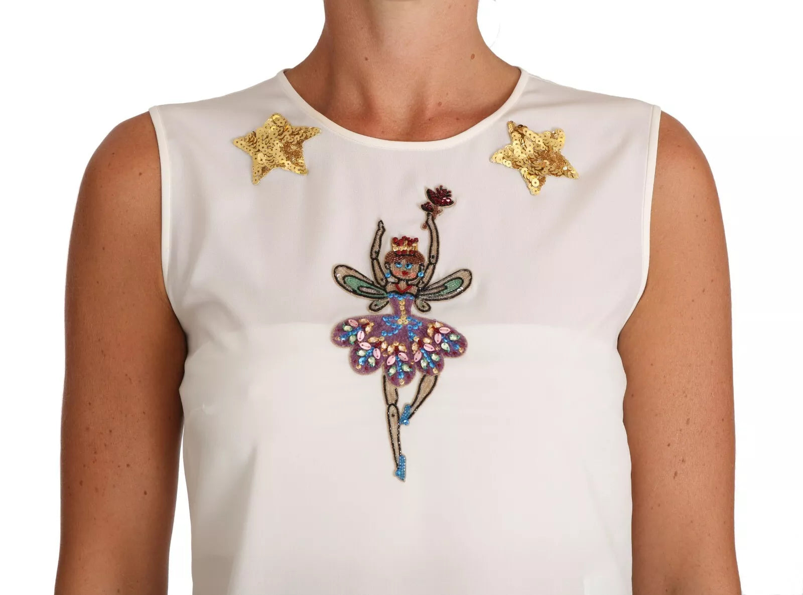 Dolce & Gabbana White Embellished Crystal Sequin Fairy  Top | Regal Royce