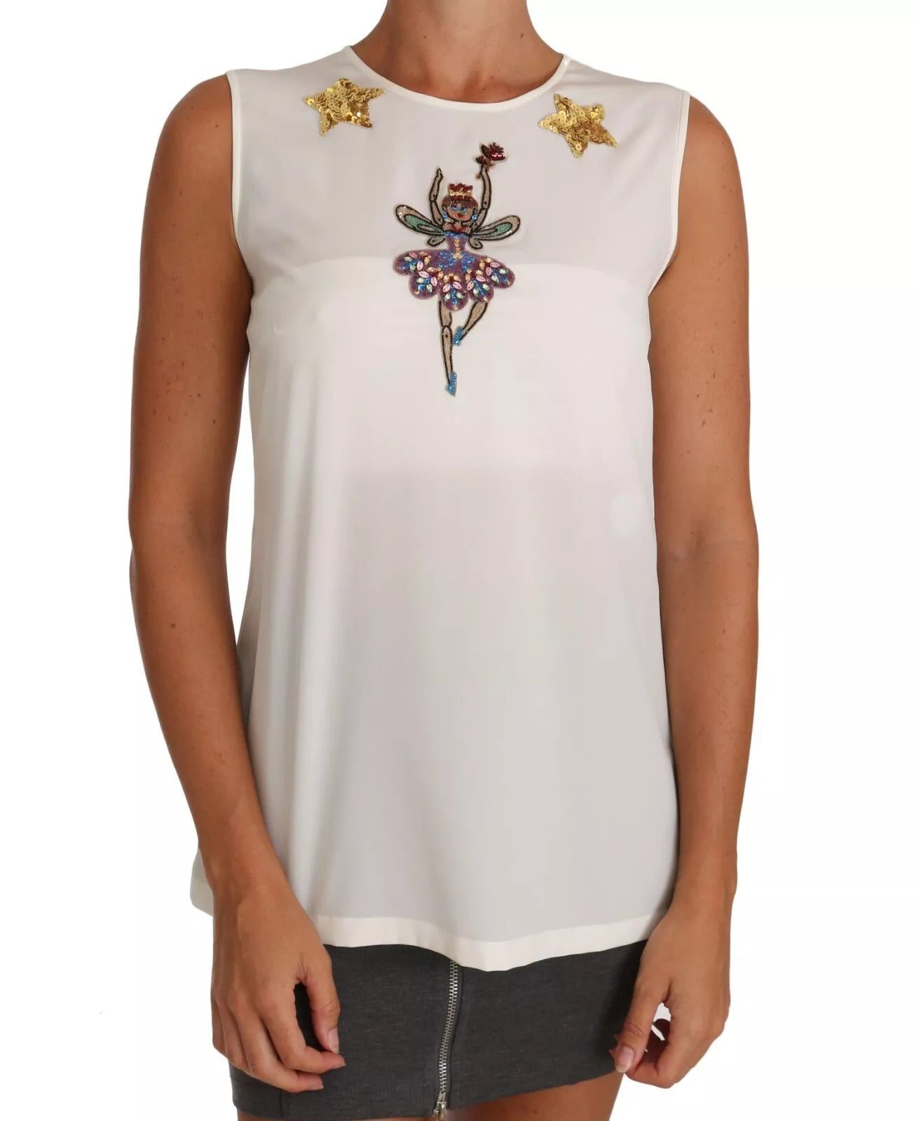 Dolce & Gabbana White Embellished Crystal Sequin Fairy  Top | Regal Royce