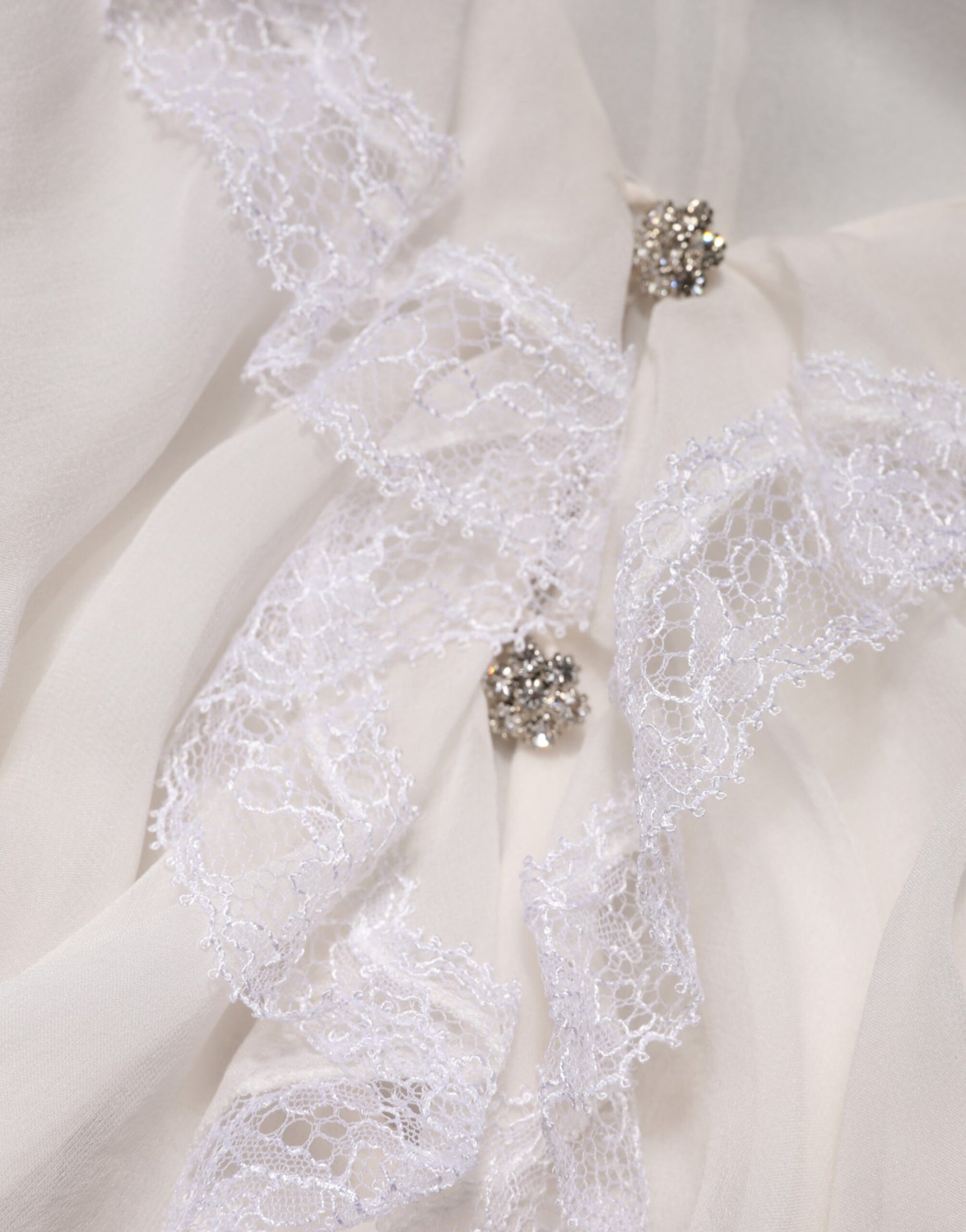 Dolce & Gabbana White Ruffles Lace Long Sleeve Blouse Top | Regal Royce