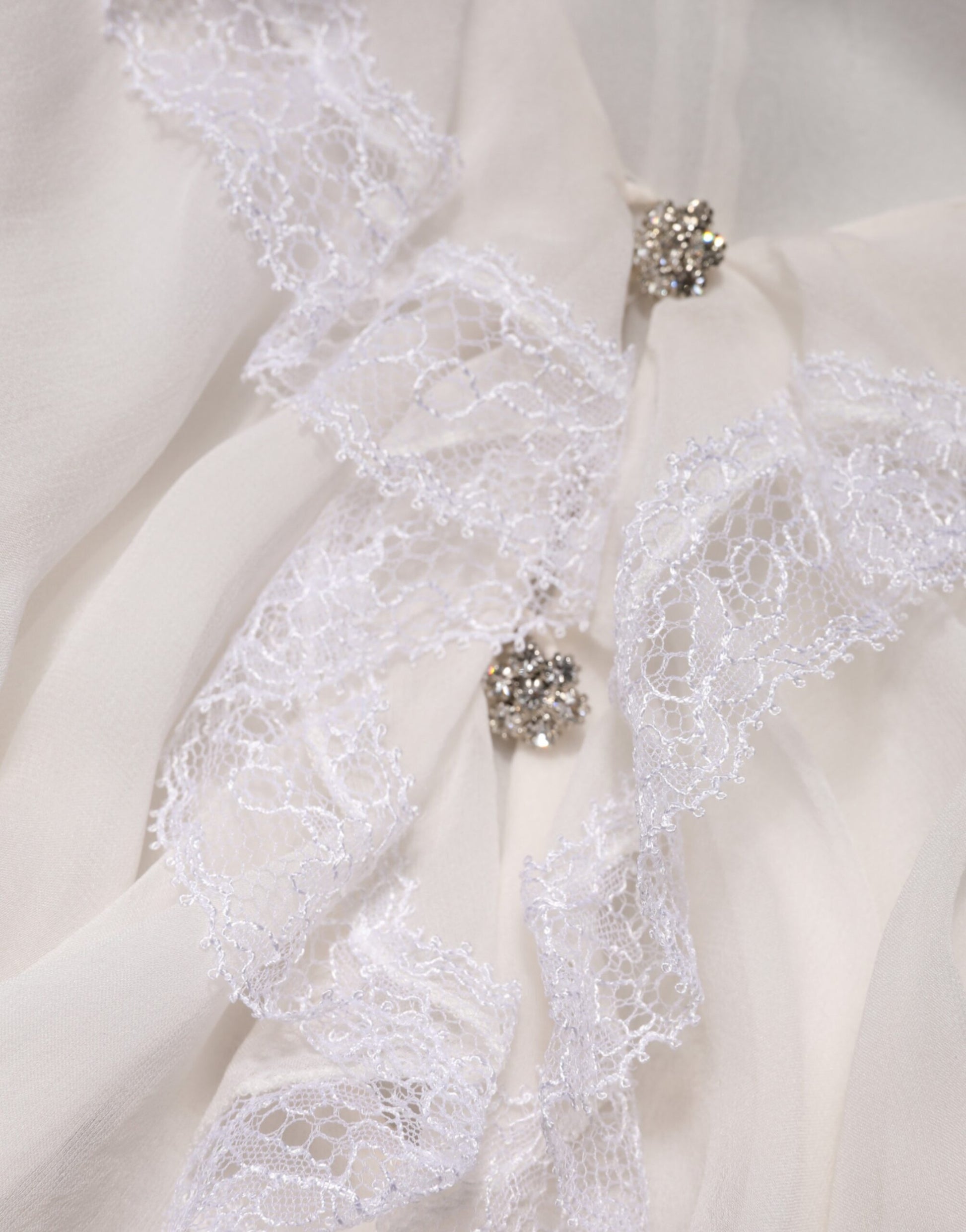 Dolce & Gabbana White Ruffles Lace Long Sleeve Blouse Top | Regal Royce