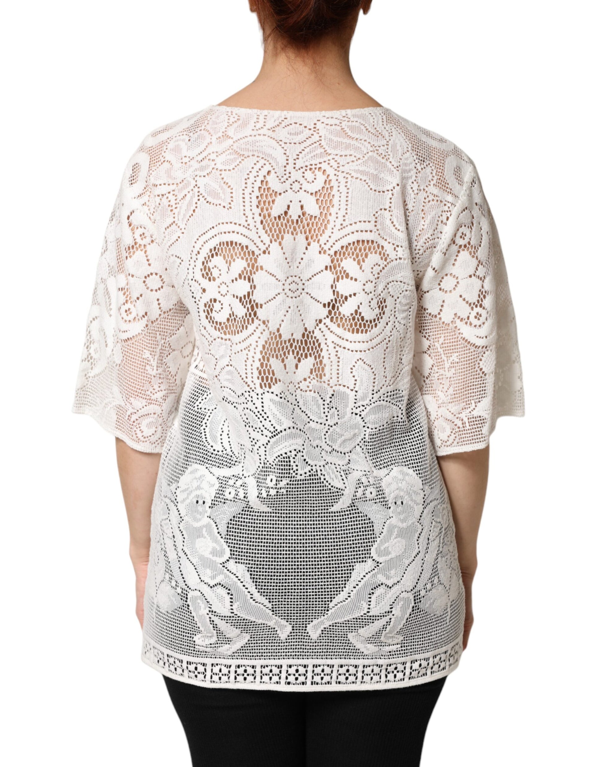 Dolce & Gabbana White Embroidery Lace Cotton Blouse Top | Regal Royce
