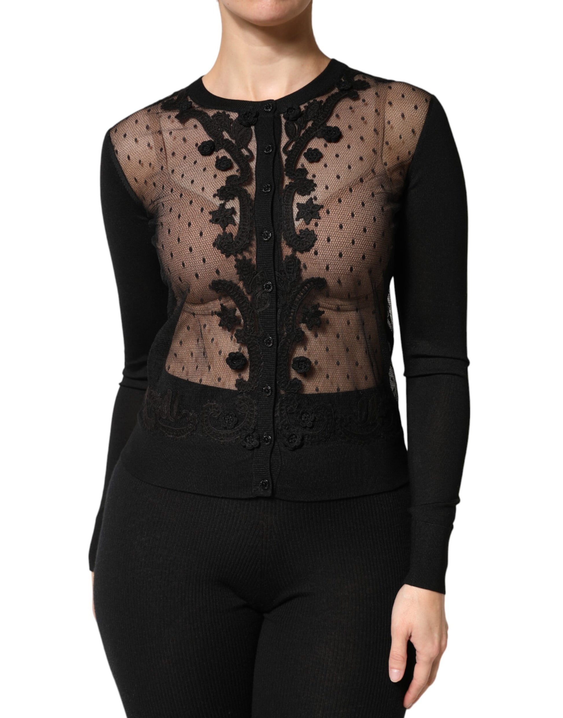 Dolce & Gabbana Black Sheer Button Down Cardigan Sweater | Regal Royce