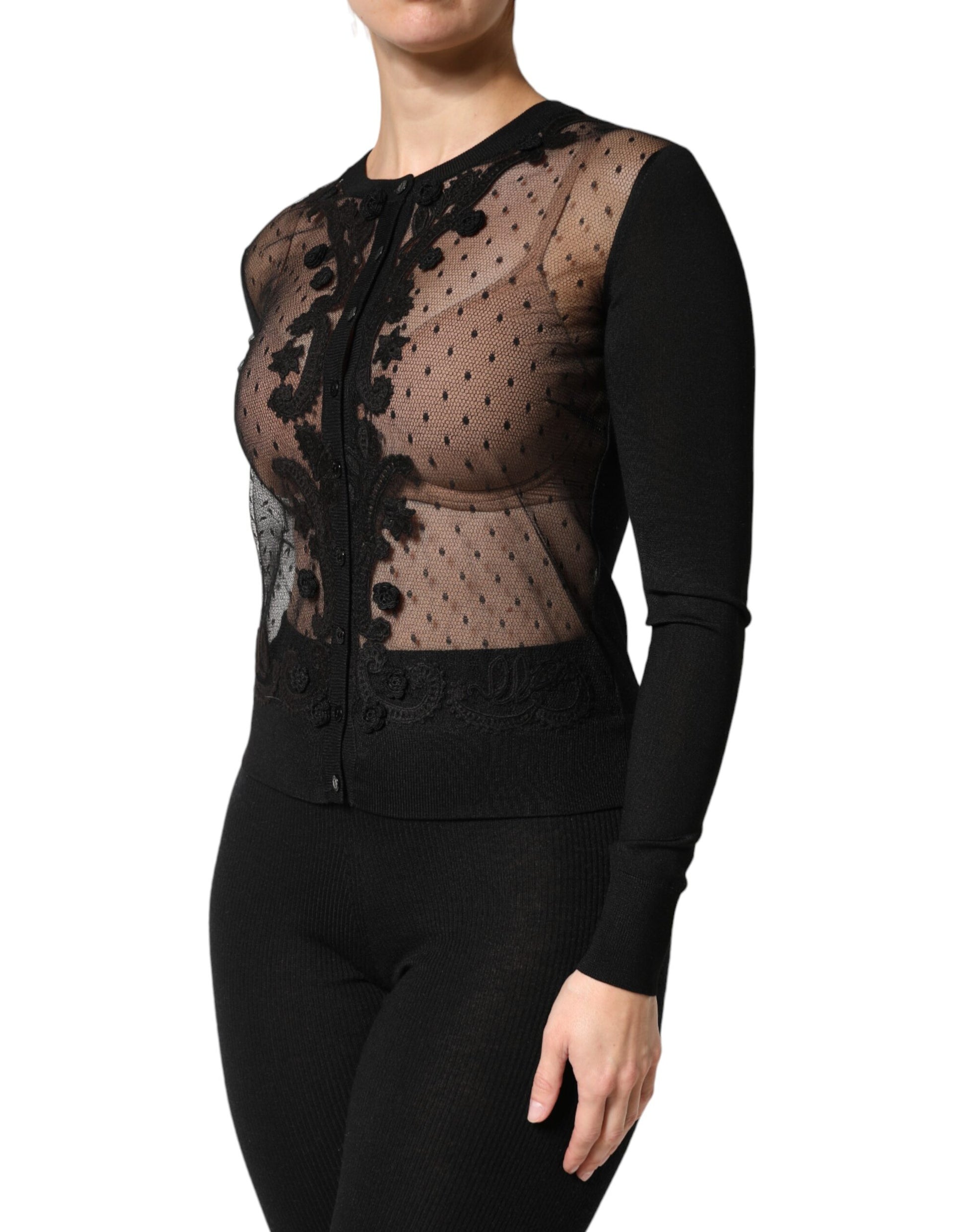 Dolce & Gabbana Black Sheer Button Down Cardigan Sweater | Regal Royce