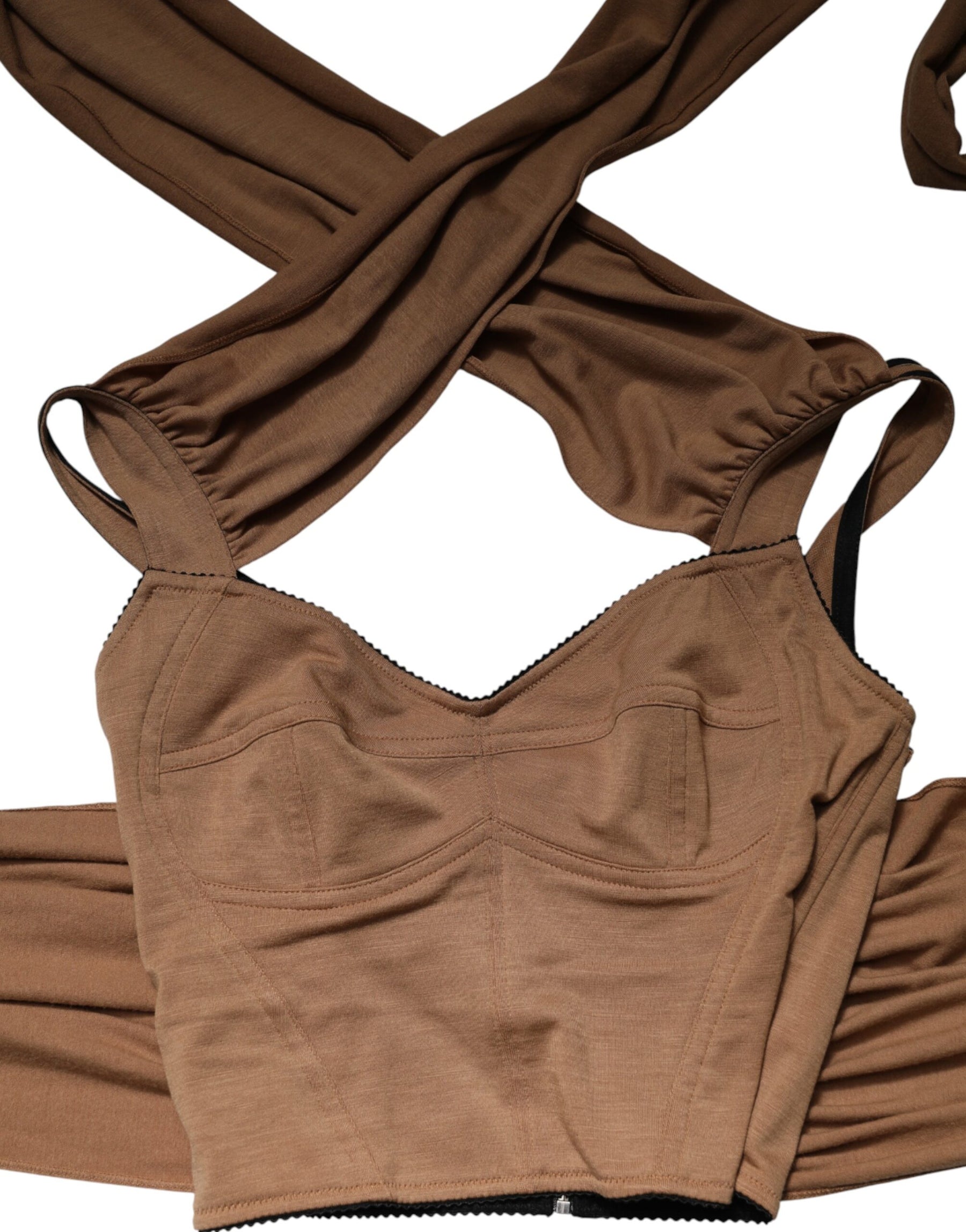 Dolce & Gabbana Brown Virgin Wool Sleeveless Scarf Tank Top | Regal Royce