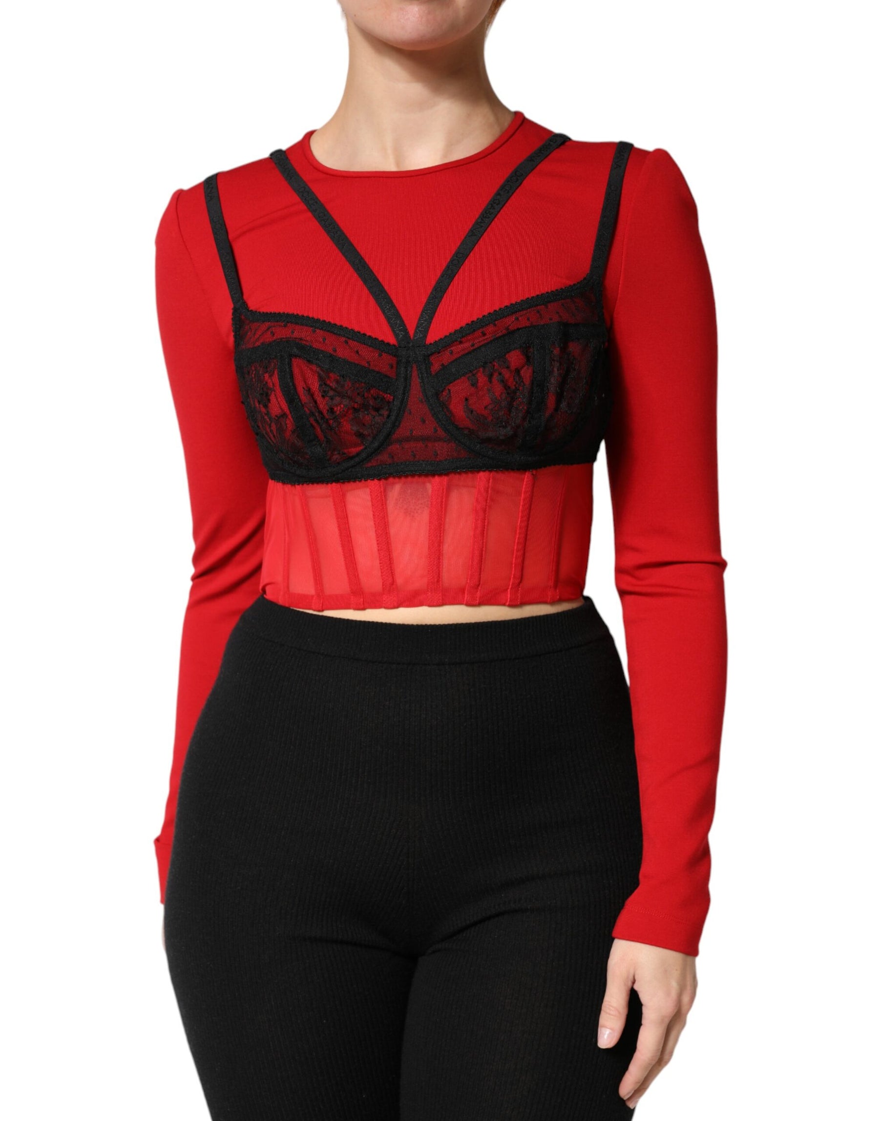 Dolce & Gabbana Red Black Nylon Bralette-Style Cropped Top | Regal Royce