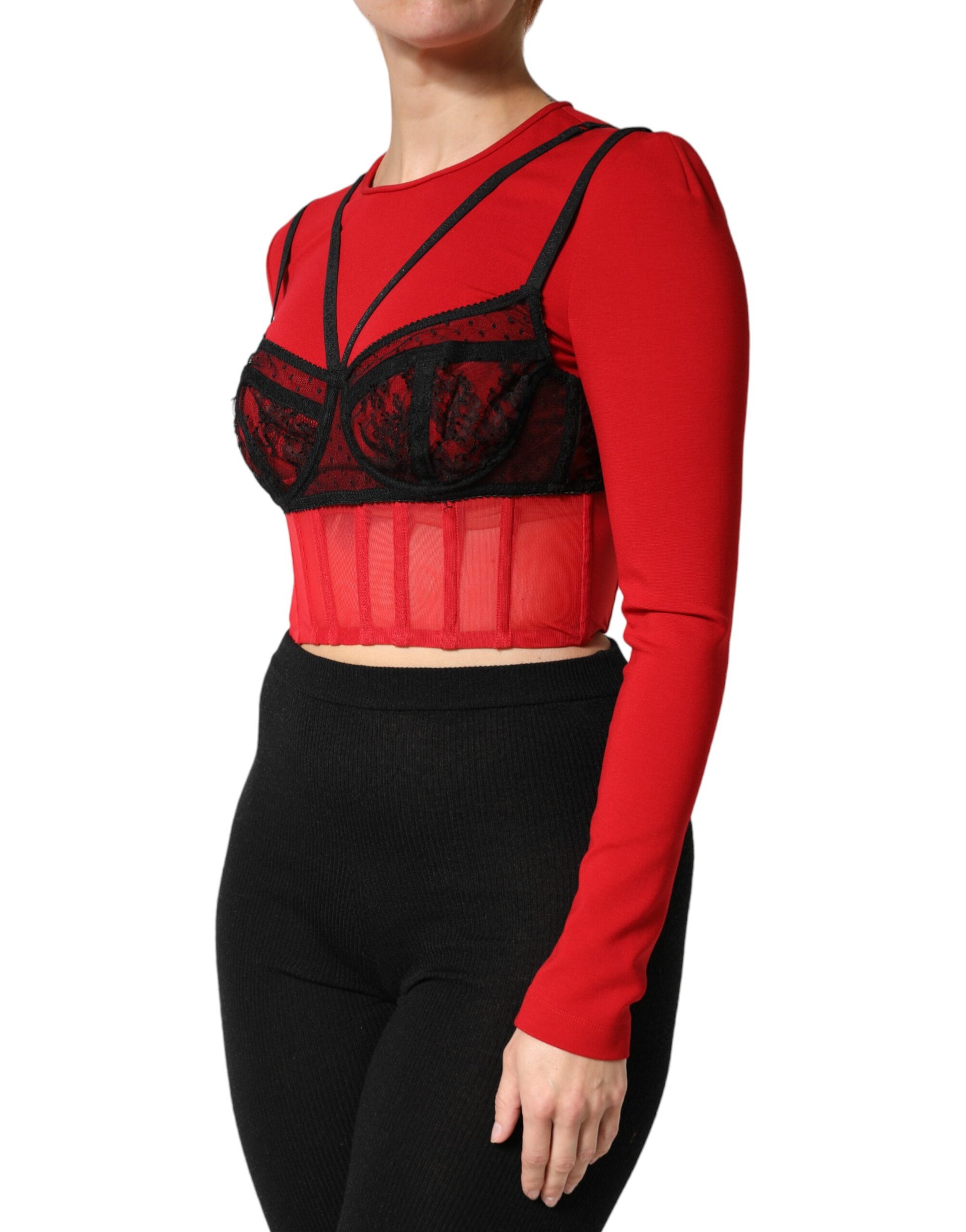 Dolce & Gabbana Red Black Nylon Bralette-Style Cropped Top | Regal Royce