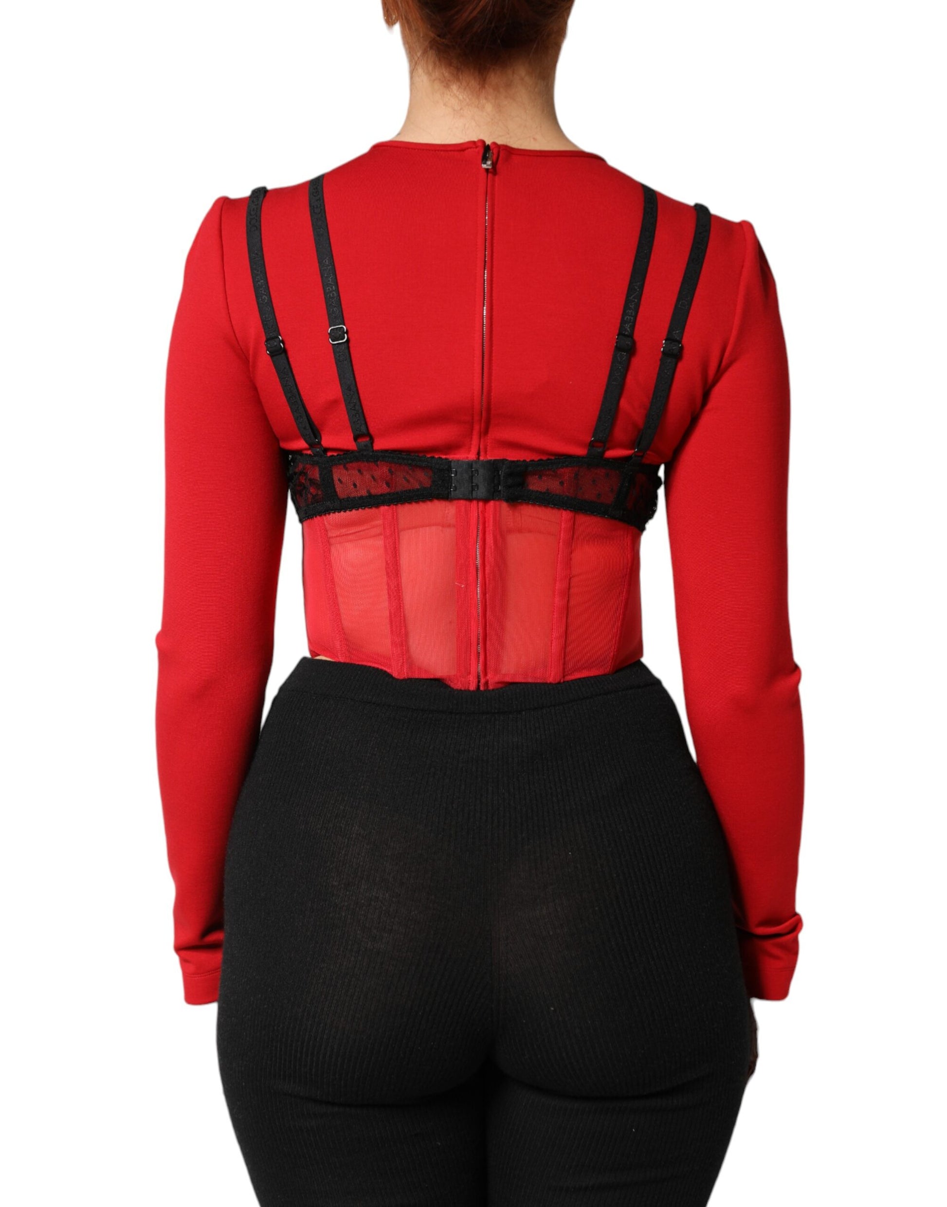 Dolce & Gabbana Red Black Nylon Bralette-Style Cropped Top | Regal Royce