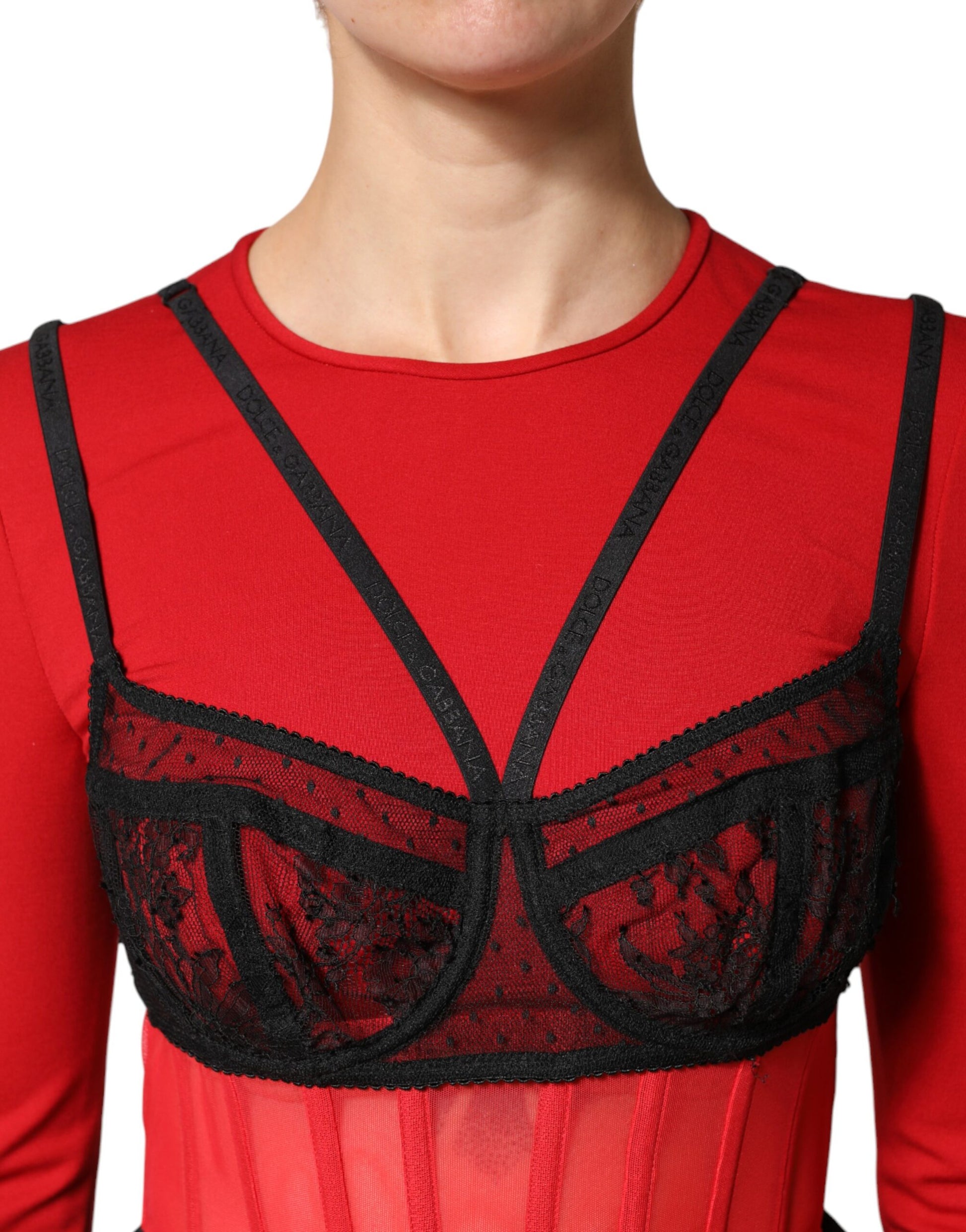 Dolce & Gabbana Red Black Nylon Bralette-Style Cropped Top | Regal Royce