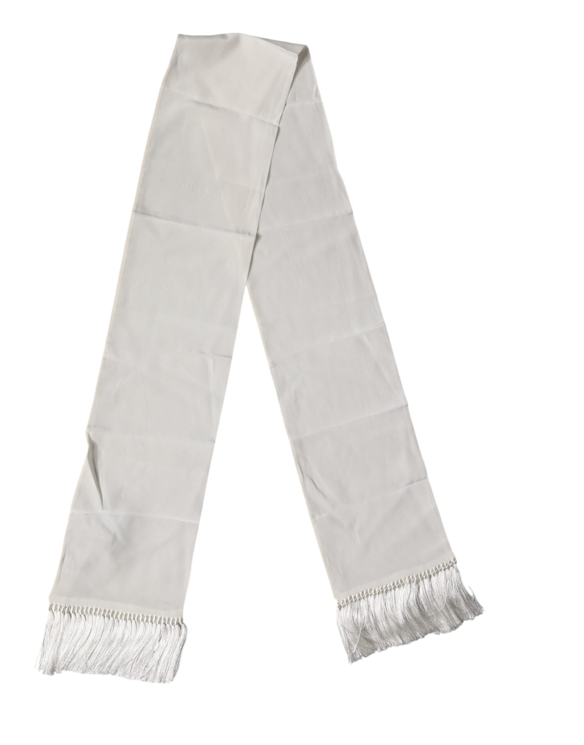 Dolce & Gabbana White Silk Fringes Neck Wrap Foulard Scarf | Regal Royce