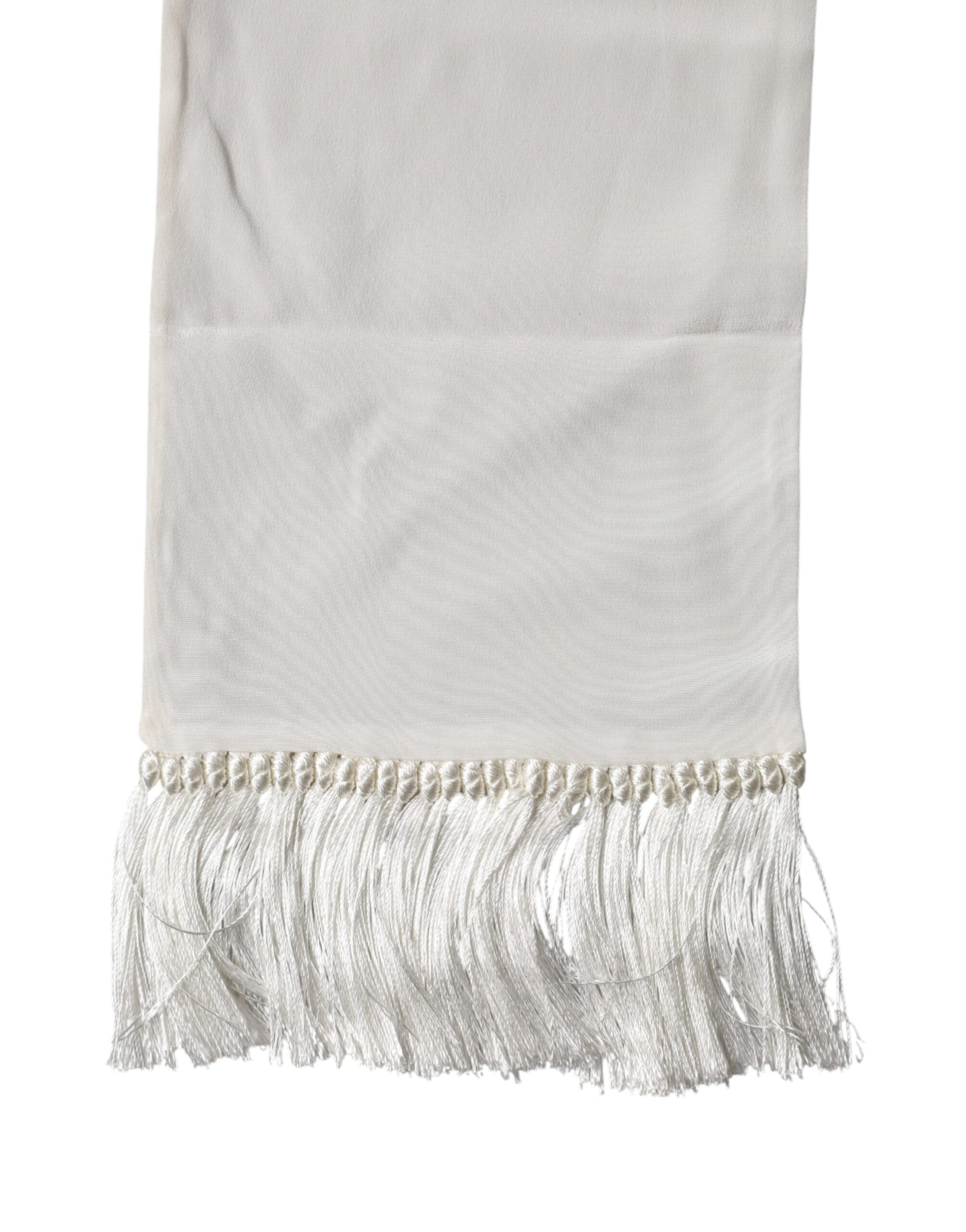 Dolce & Gabbana White Silk Fringes Neck Wrap Foulard Scarf | Regal Royce
